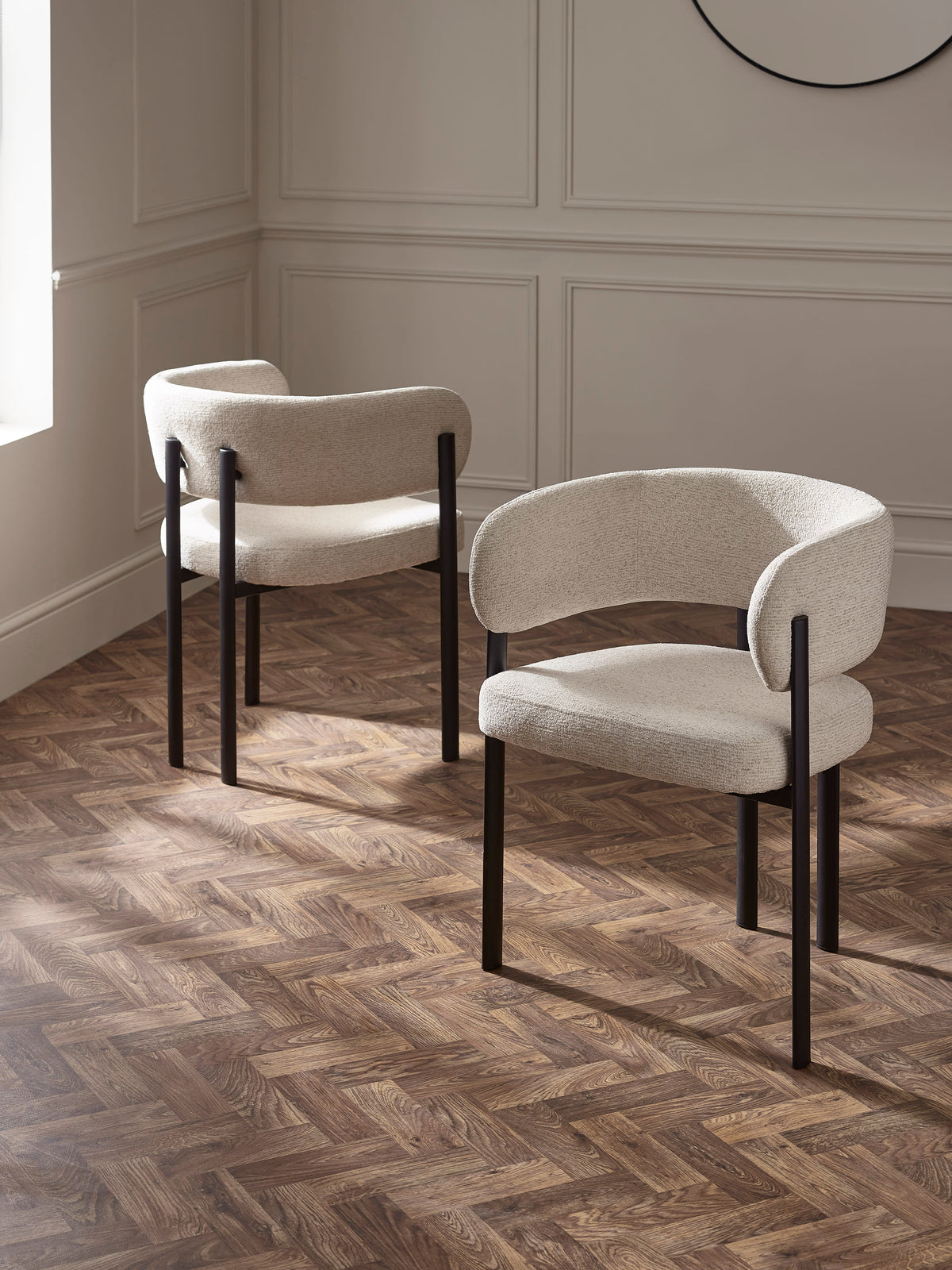 Set of 2 Bolivia Cream Chenille Upholstered Dining Chairs