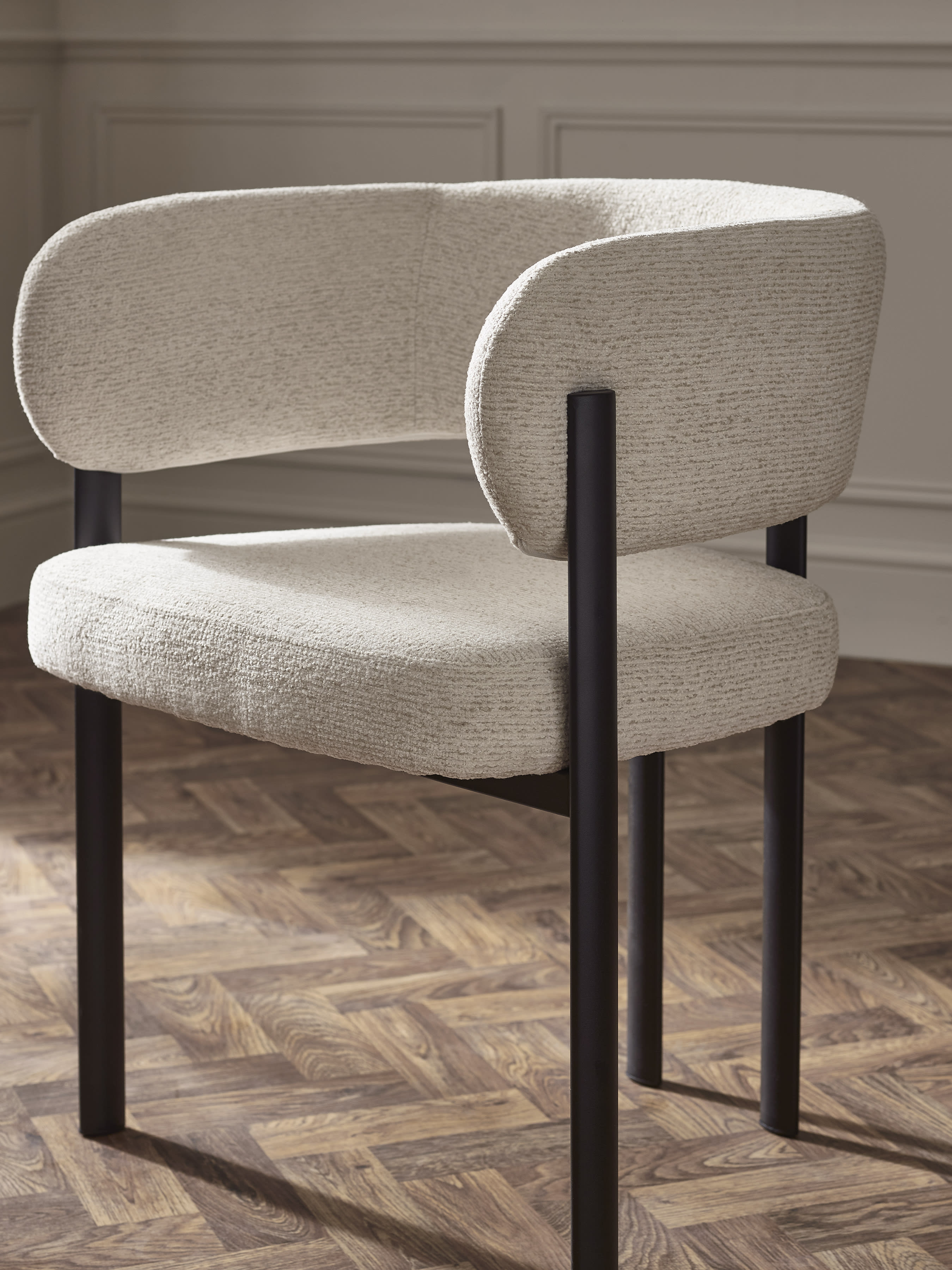 Set of 2 Bolivia Cream Chenille Upholstered Dining Chairs