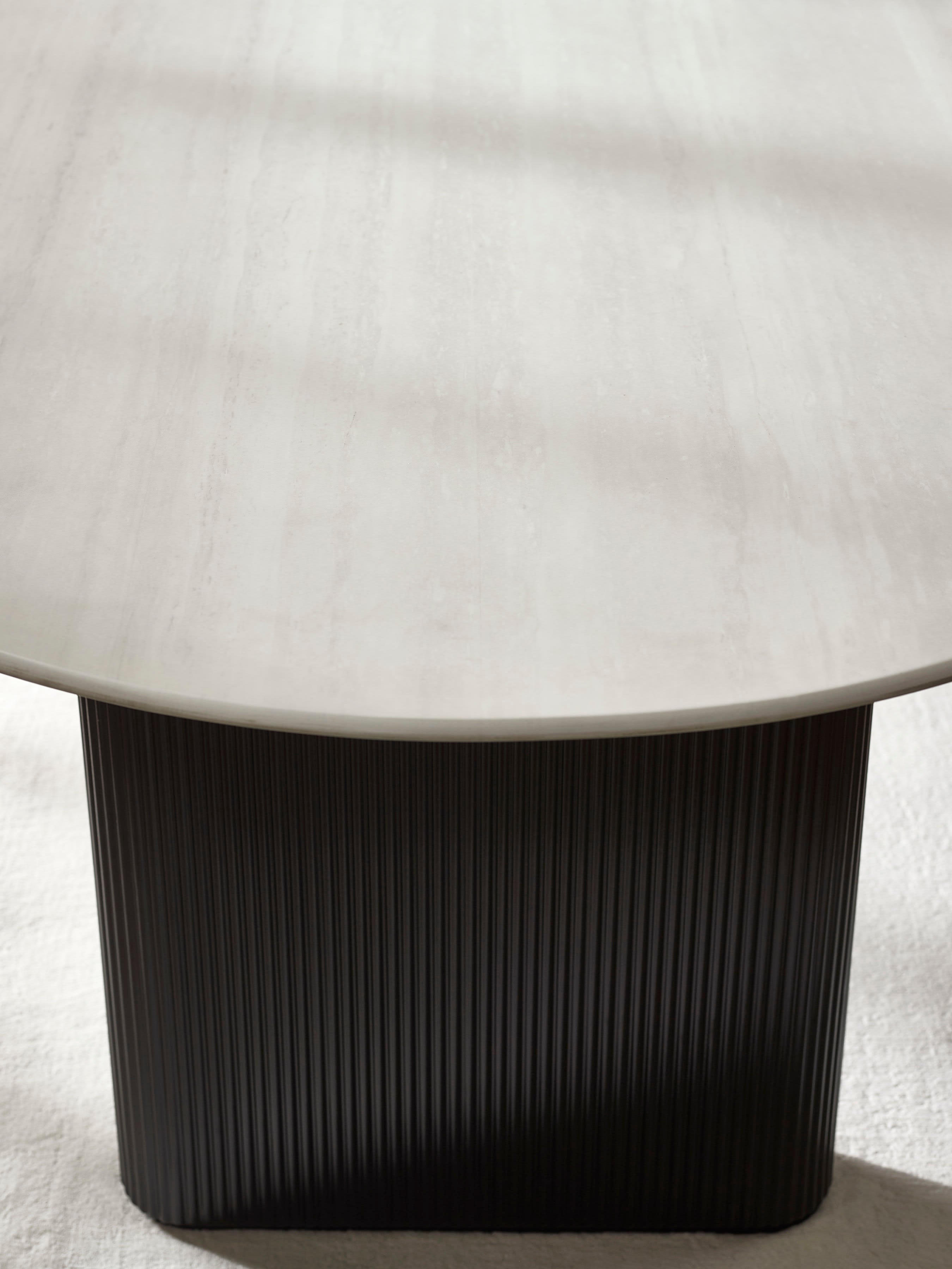 Bolivia White Stone Oval Dining Table Set with 6 Cream Chenille Upholstered Dining Chairs – White Stone Effect and Black