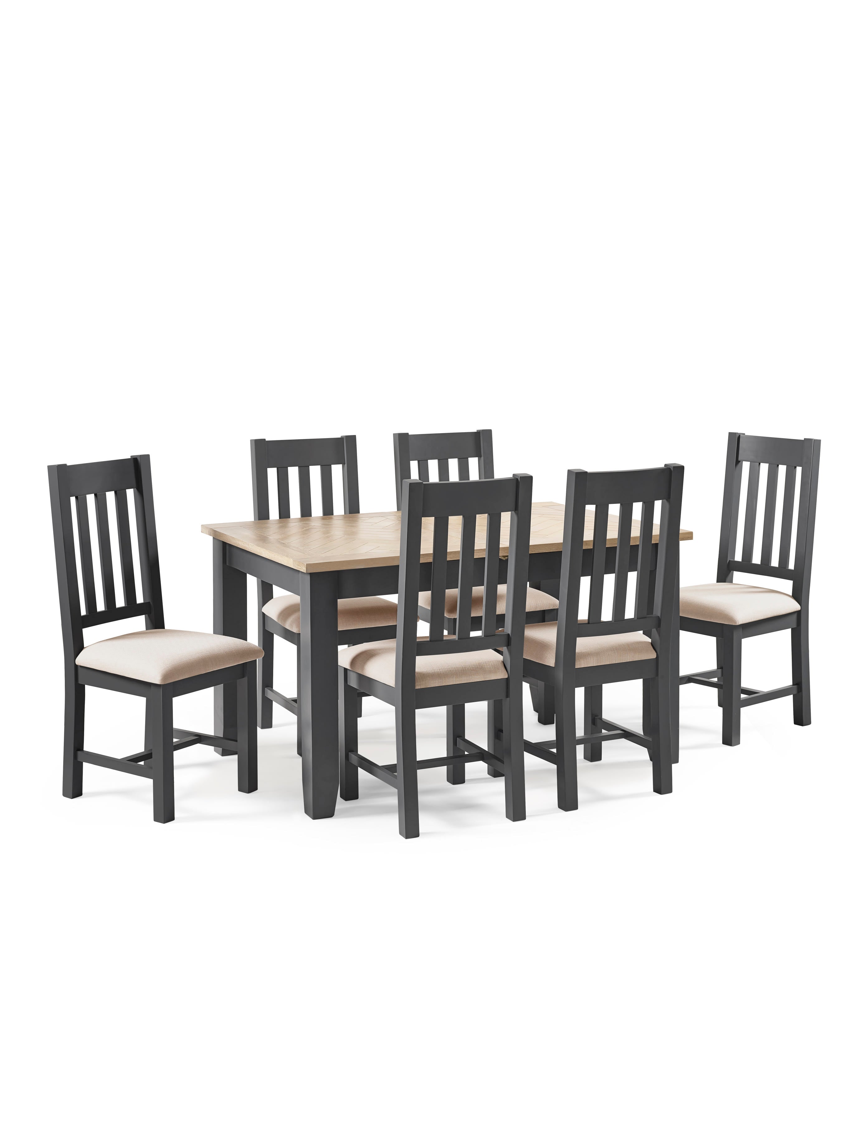 Bordeaux Dining Table and 6 Bordeaux Chairs – Dark Grey & Oak