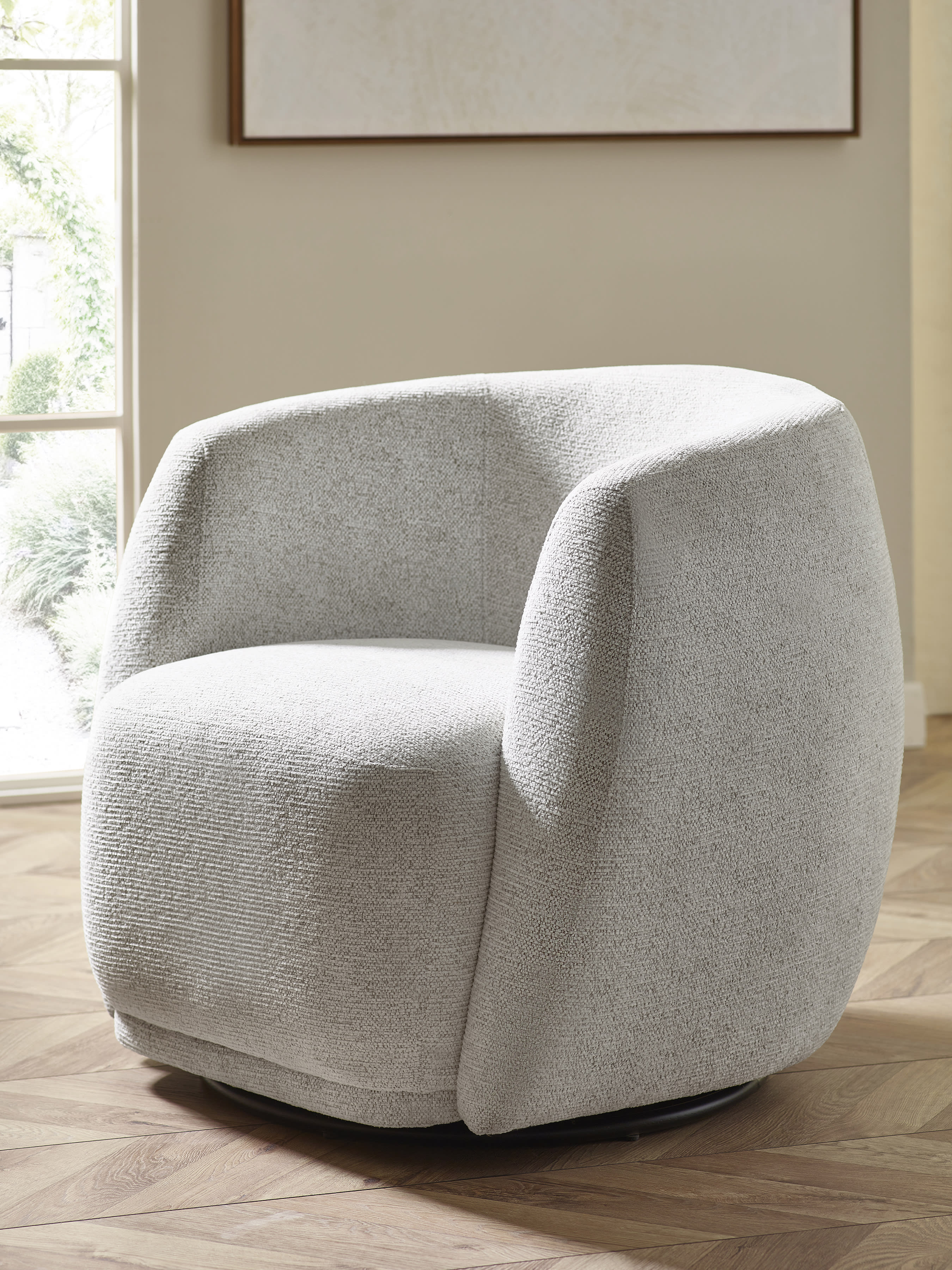 Bowline Cream Chenille Upholstered Swivel Accent Chair – Oyster Chenille