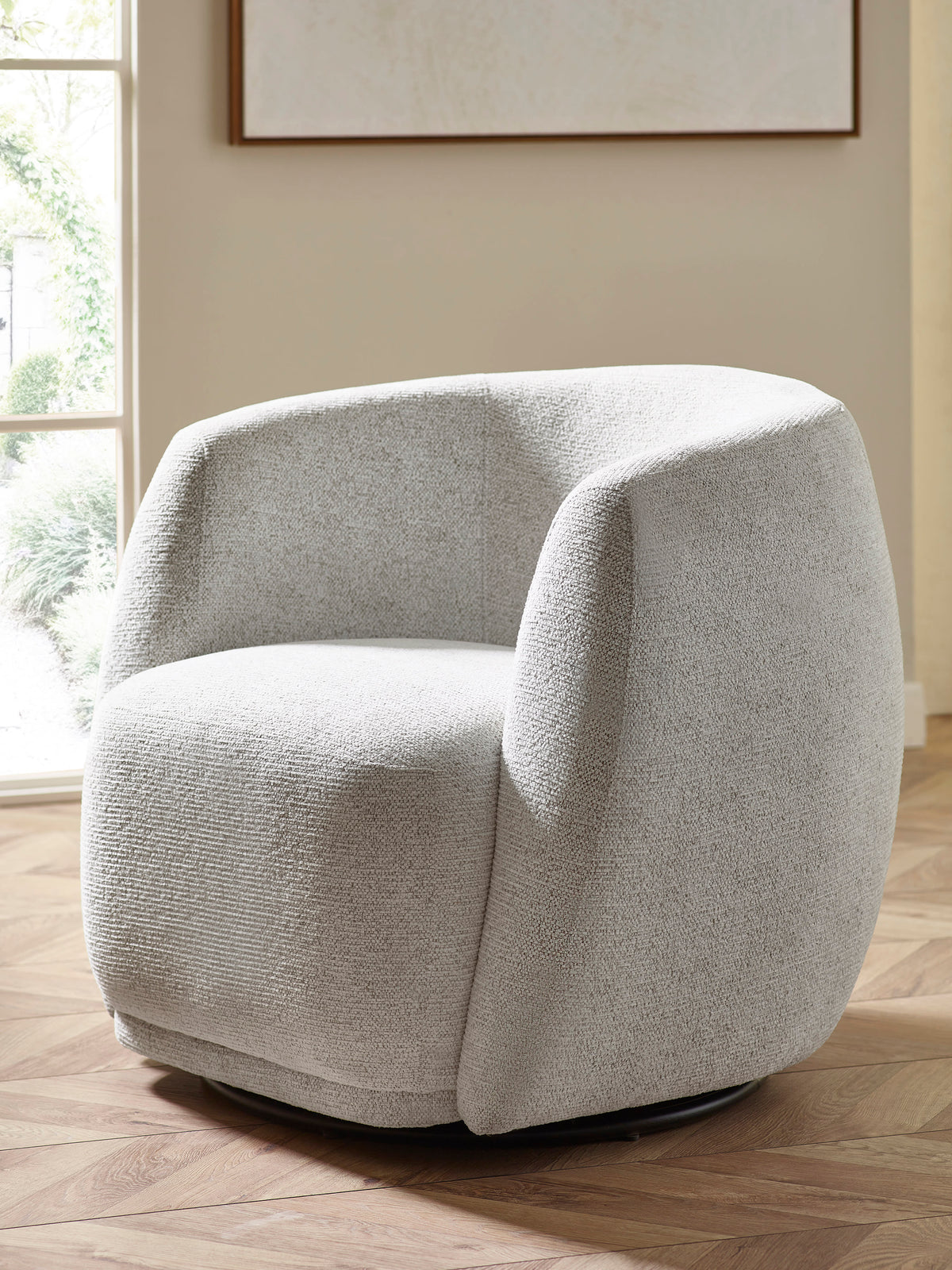 Bowline Cream Chenille Upholstered Swivel Accent Chair – Oyster Chenille