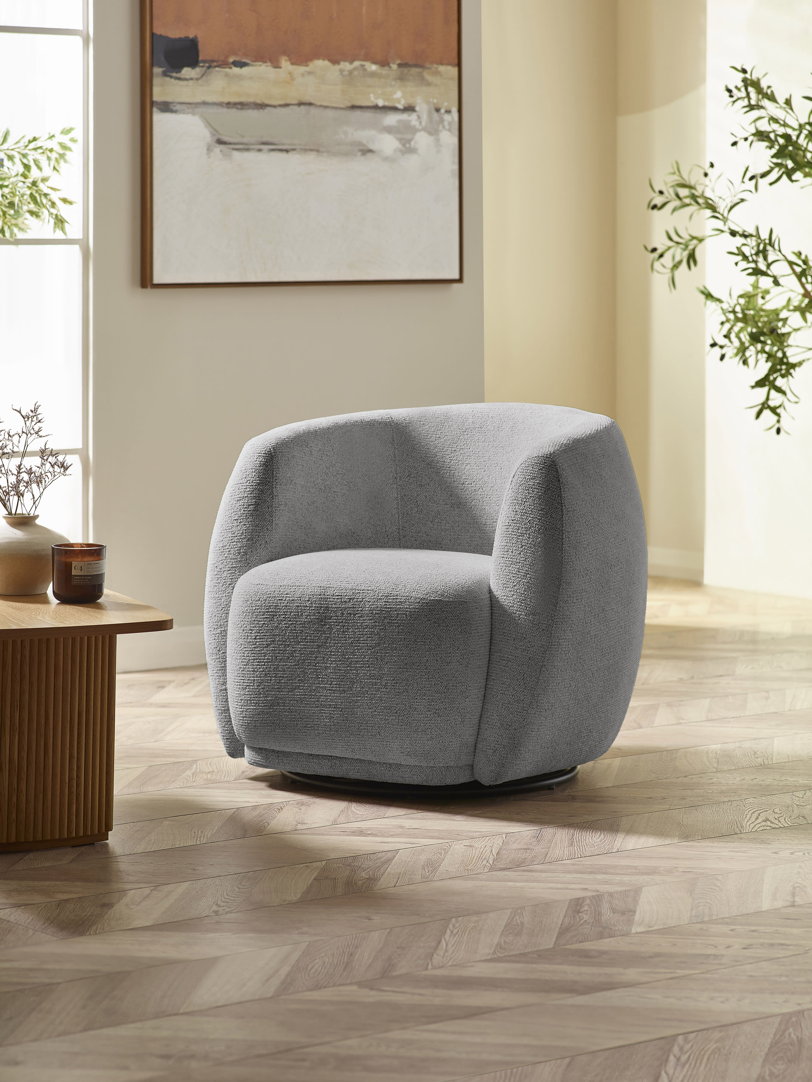 Bowline Grey Chenille Upholstered Swivel Accent Chair – Fossil Chenille