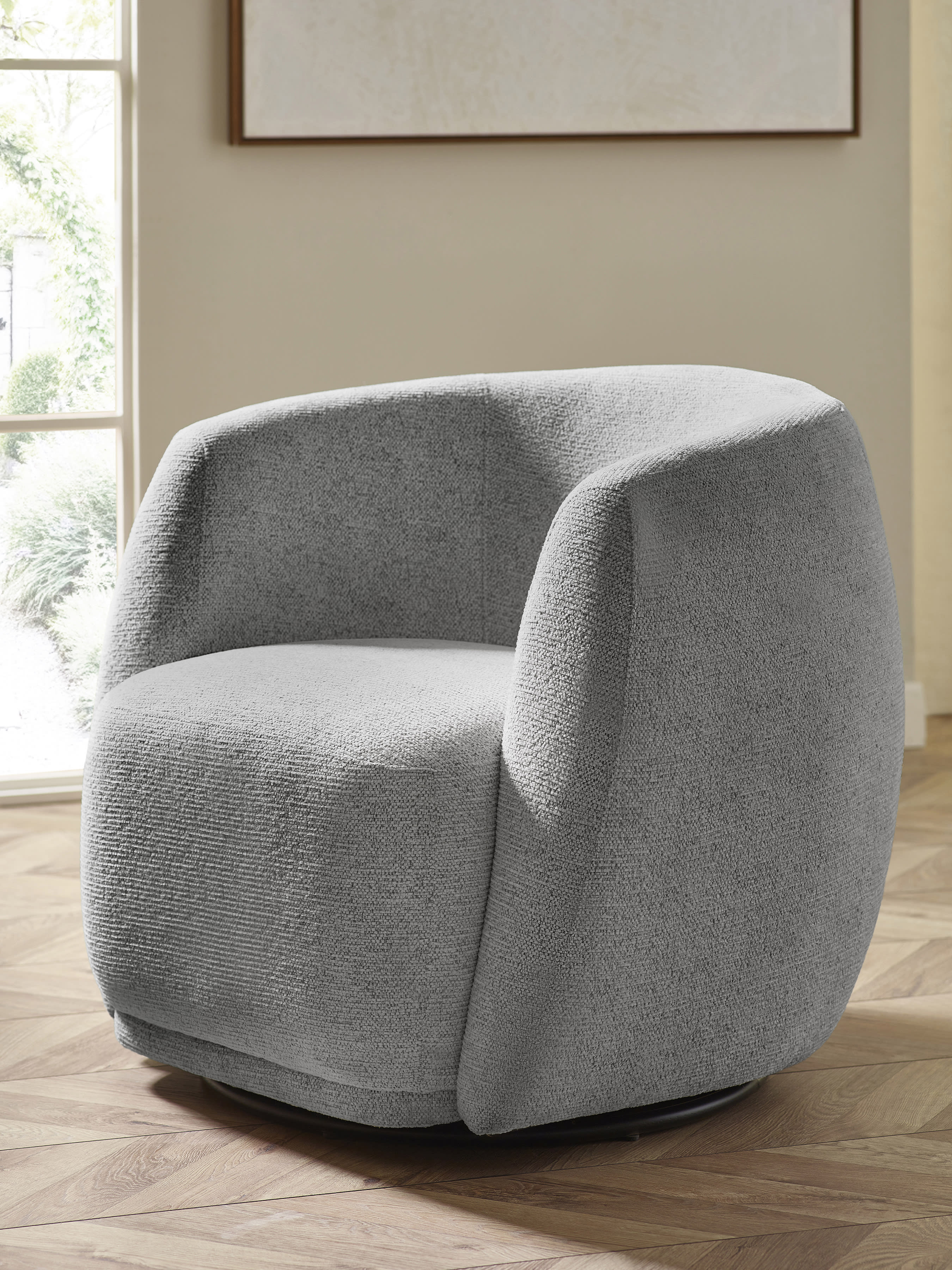 Bowline Grey Chenille Upholstered Swivel Accent Chair – Fossil Chenille