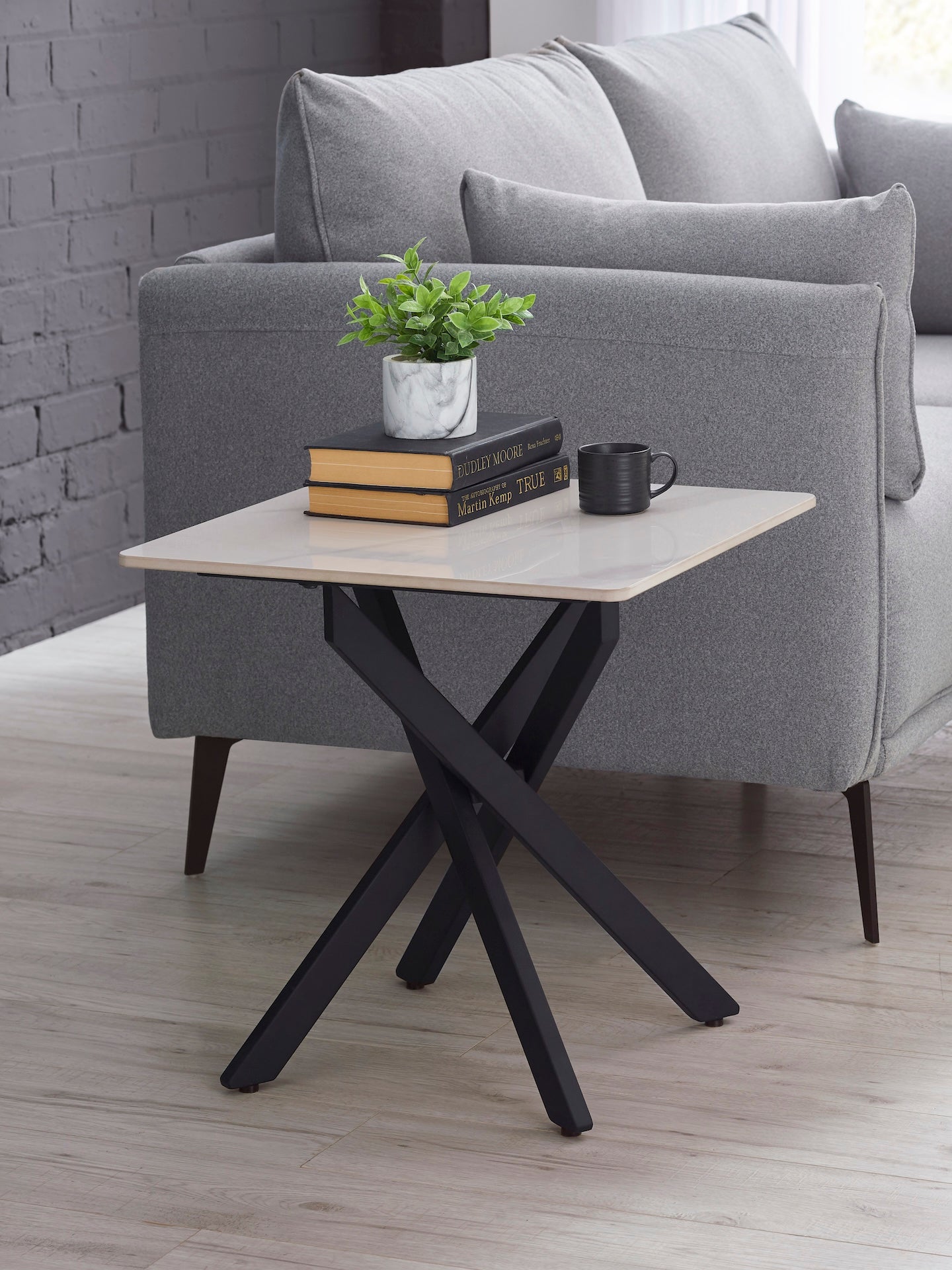Bradley White Marble Lamp Table – Julian Bowen, view 2