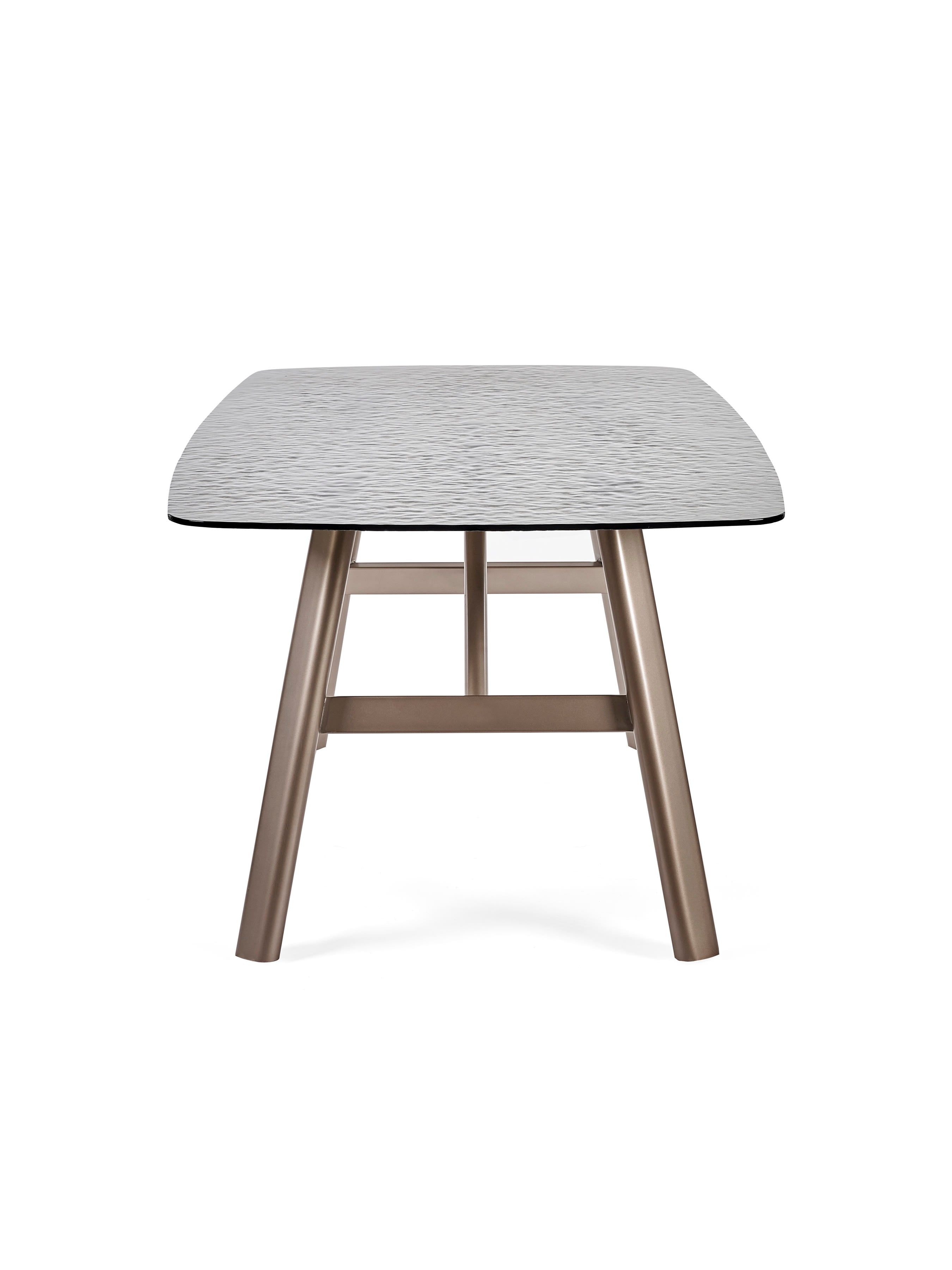 Callisto 200cm Rectangular Smoked Bubble Glass Dining Table – Taupe and Brushed Bronze