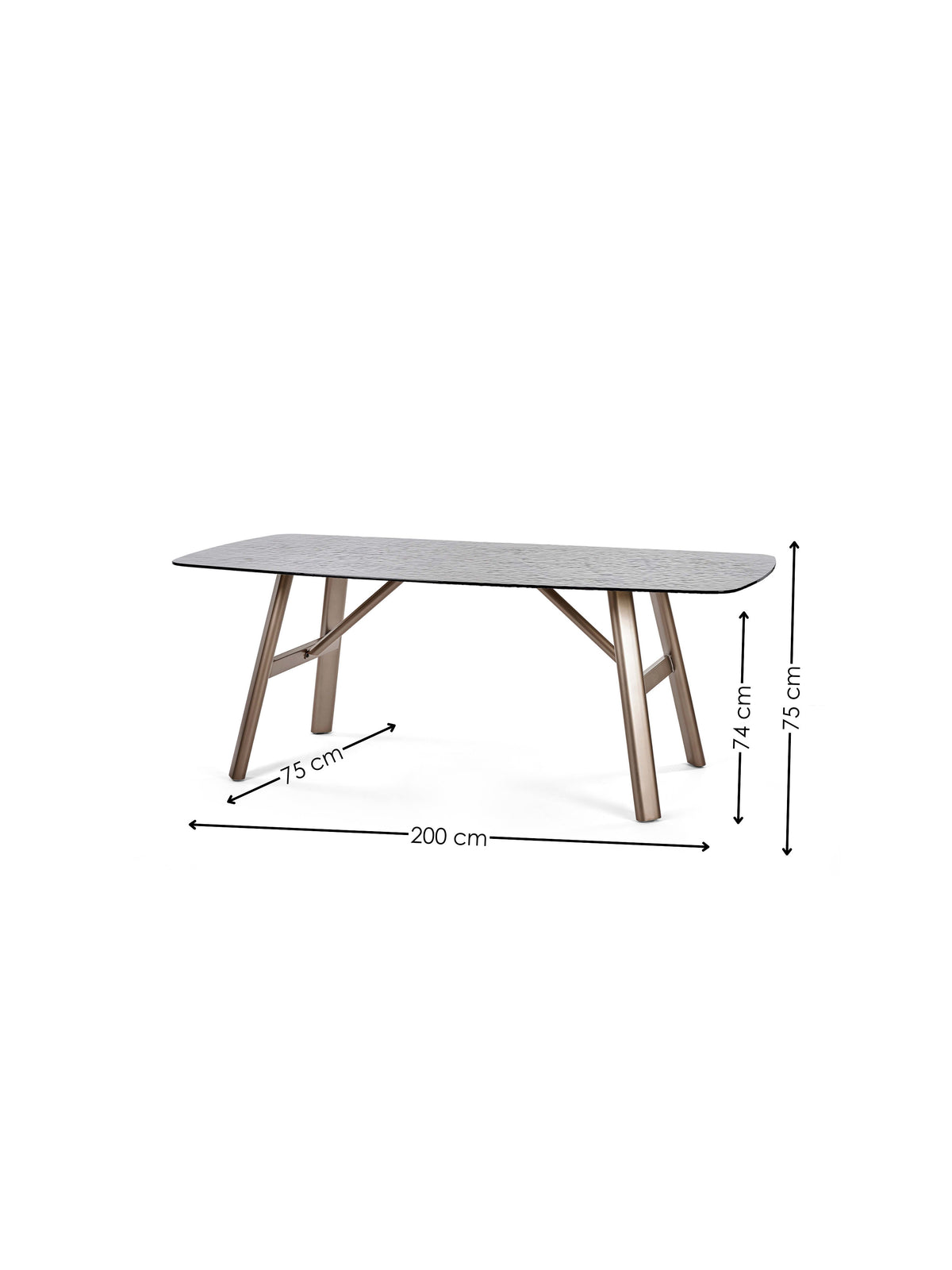 Callisto 200cm Rectangular Smoked Bubble Glass Dining Table – Taupe and Brushed Bronze