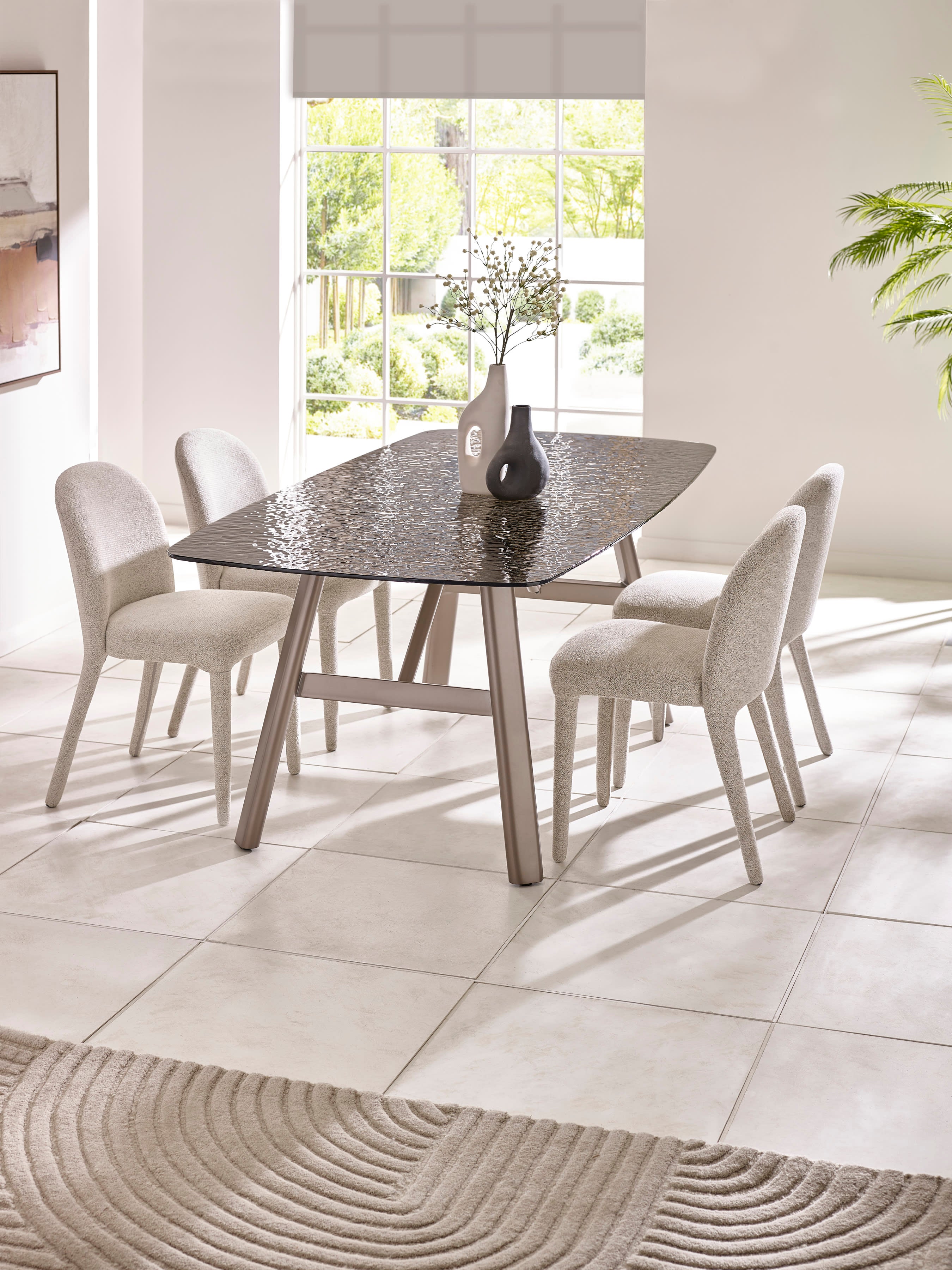 Set of 2 Callisto Beige Faux Leather Swivel Dining Chairs – Taupe Faux Leather and Brushed Bronze
