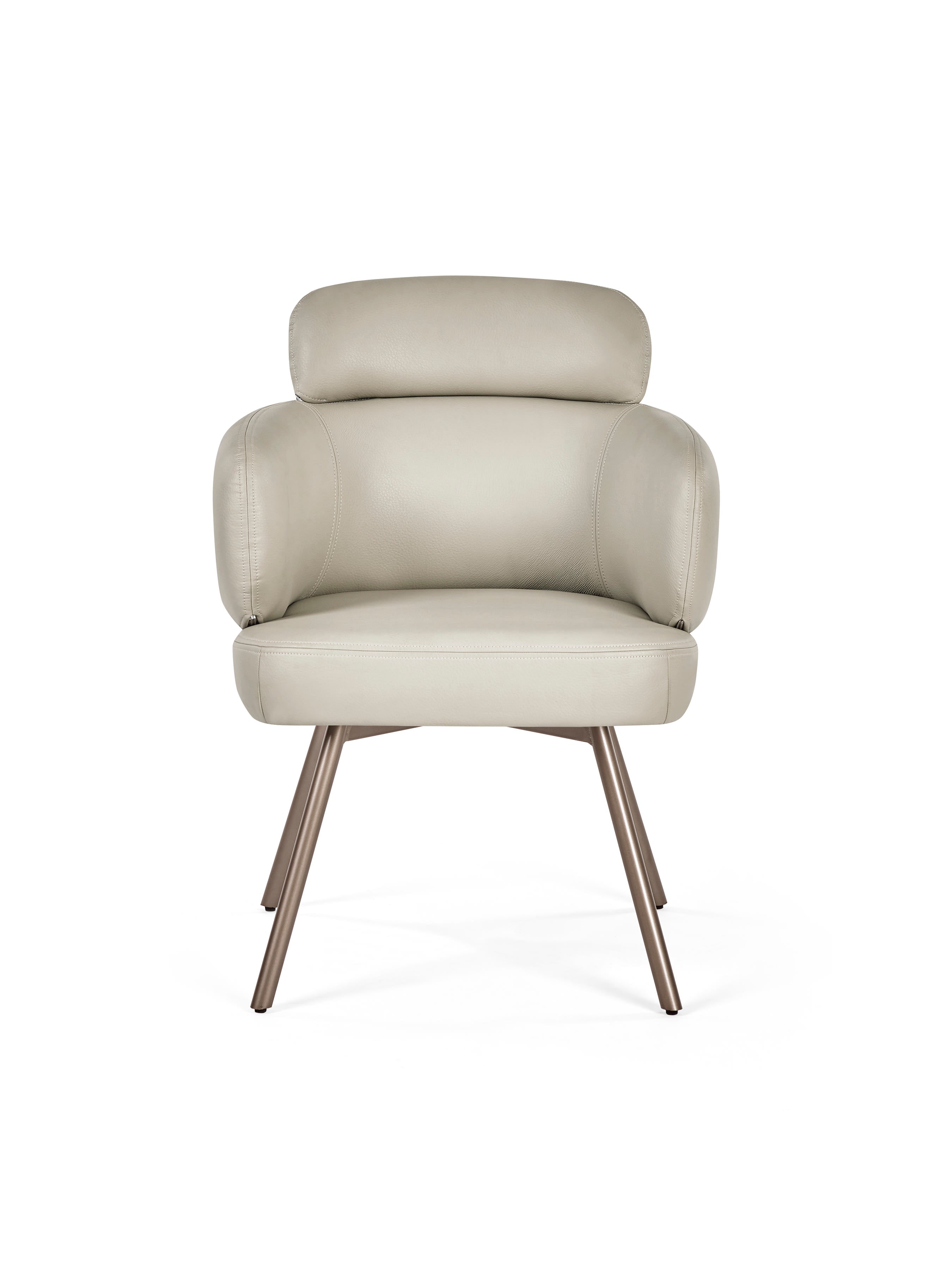 Set of 2 Callisto Beige Faux Leather Swivel Dining Chairs – Taupe Faux Leather and Brushed Bronze