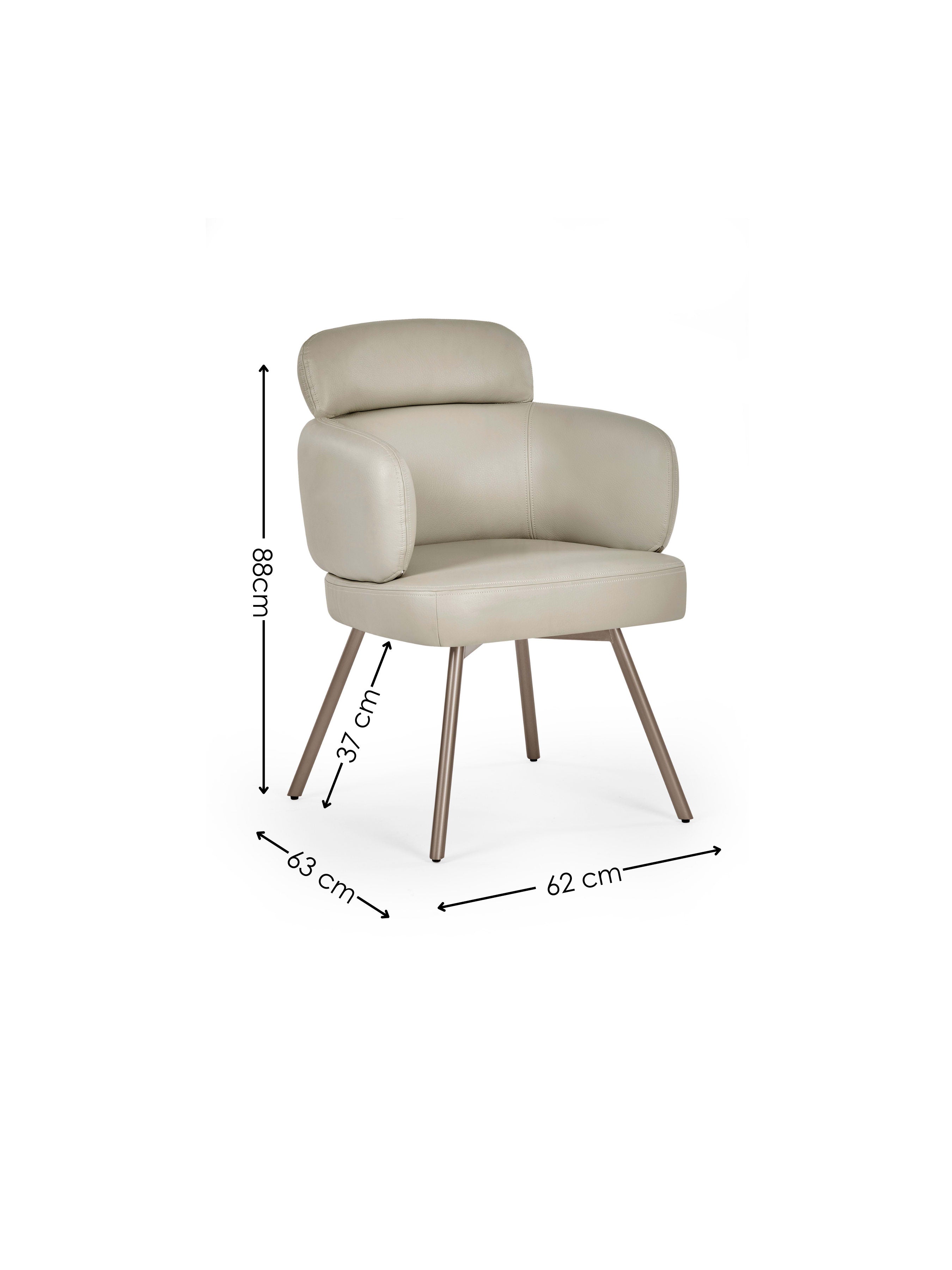 Set of 2 Callisto Beige Faux Leather Swivel Dining Chairs – Taupe Faux Leather and Brushed Bronze