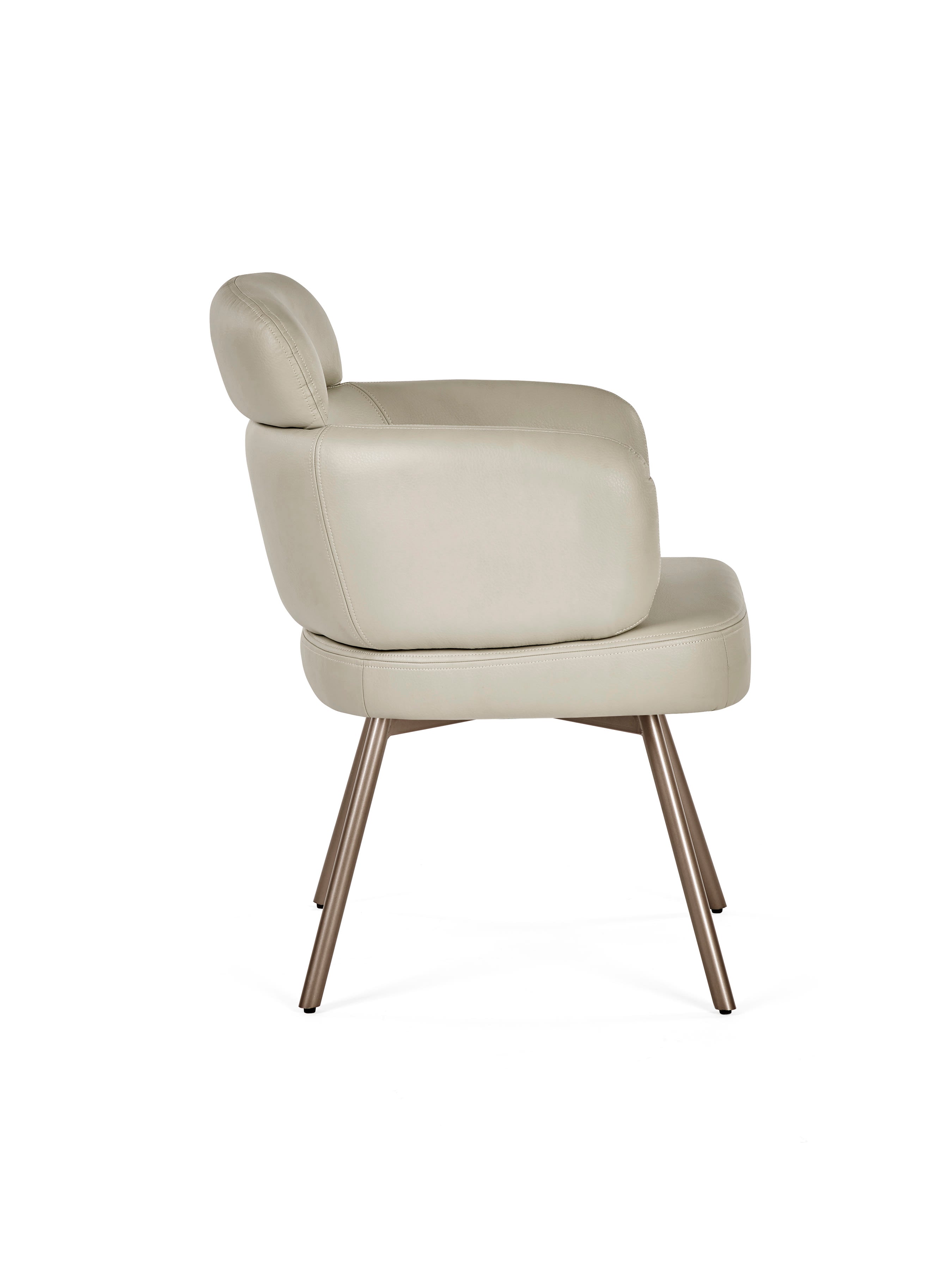 Set of 2 Callisto Beige Faux Leather Swivel Dining Chairs – Taupe Faux Leather and Brushed Bronze