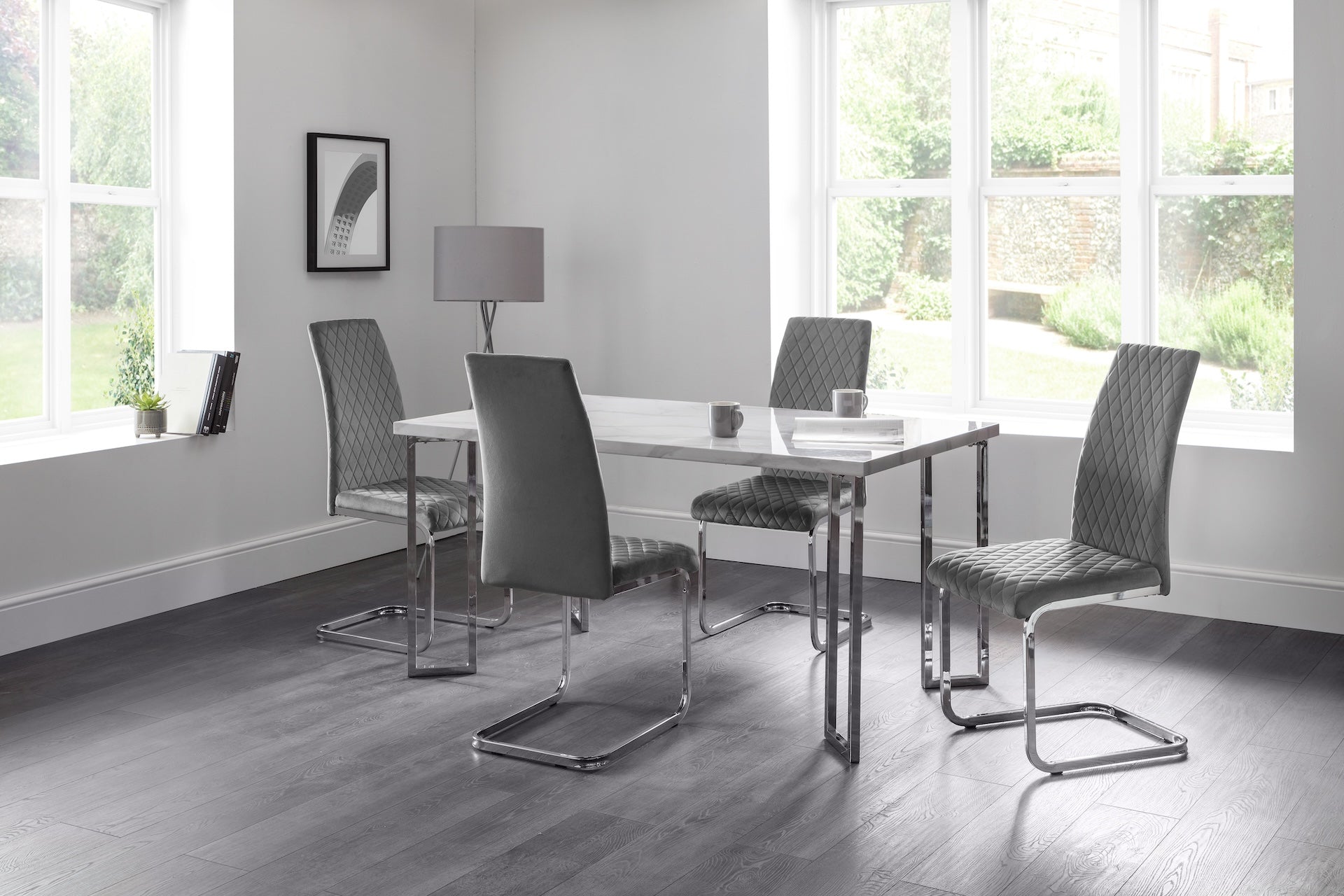 Calabria Velvet Cantilever Chairs - Grey (Set Of 4) – Julian Bowen, view 2