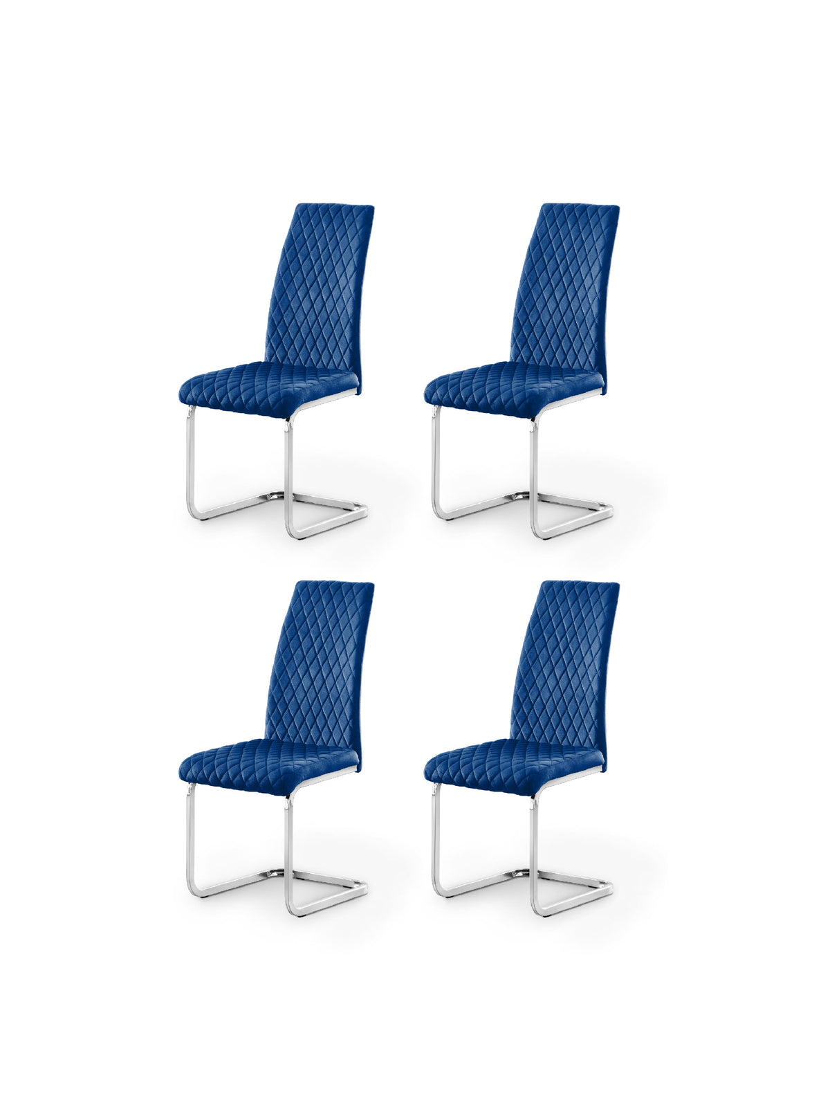 Calabria Velvet Cantilever Chairs - Blue (Set Of 4)