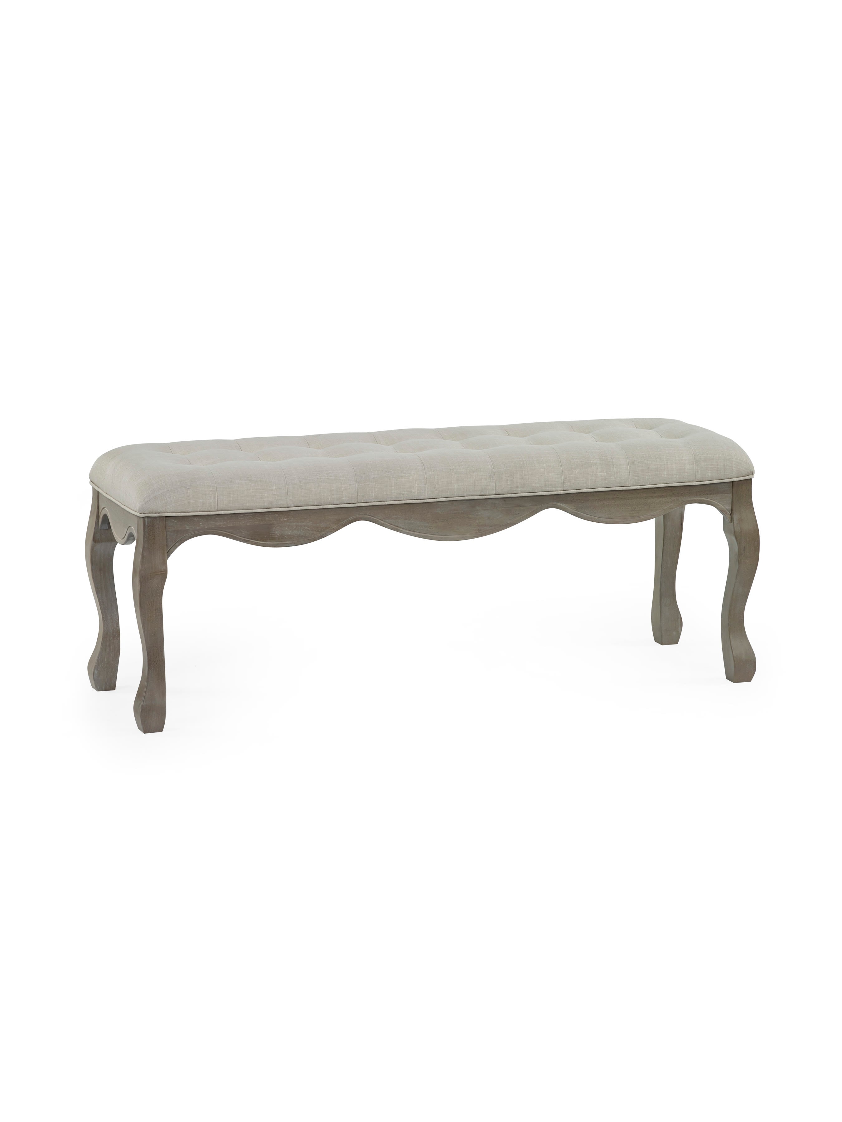 Camille Oatmeal Linen Upholstered Bench with French Style Legs – Oatmeal Linen and Limed Oak