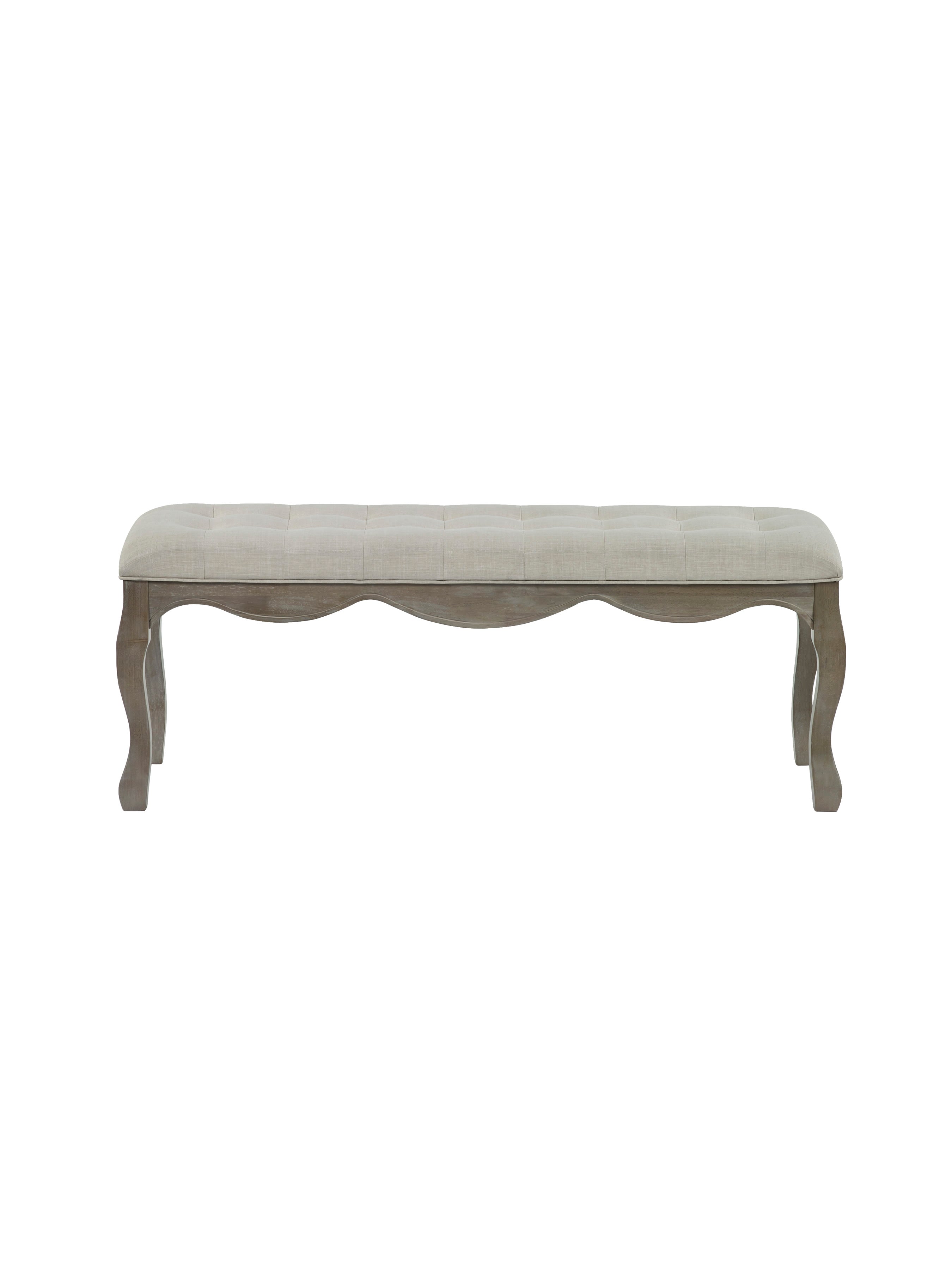 Camille Oatmeal Linen Upholstered Bench with French Style Legs – Oatmeal Linen and Limed Oak