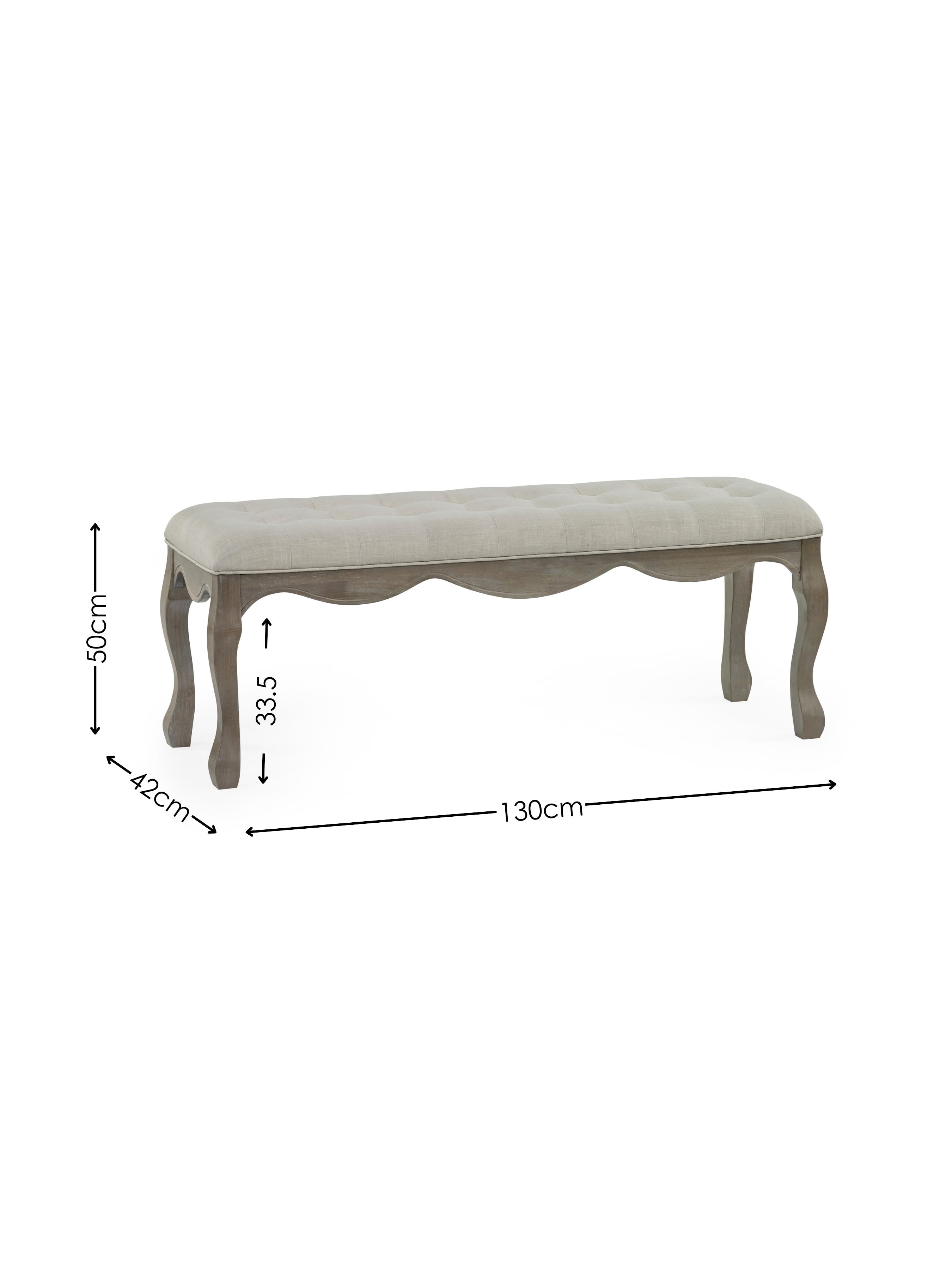 Camille Oatmeal Linen Upholstered Bench with French Style Legs – Oatmeal Linen and Limed Oak