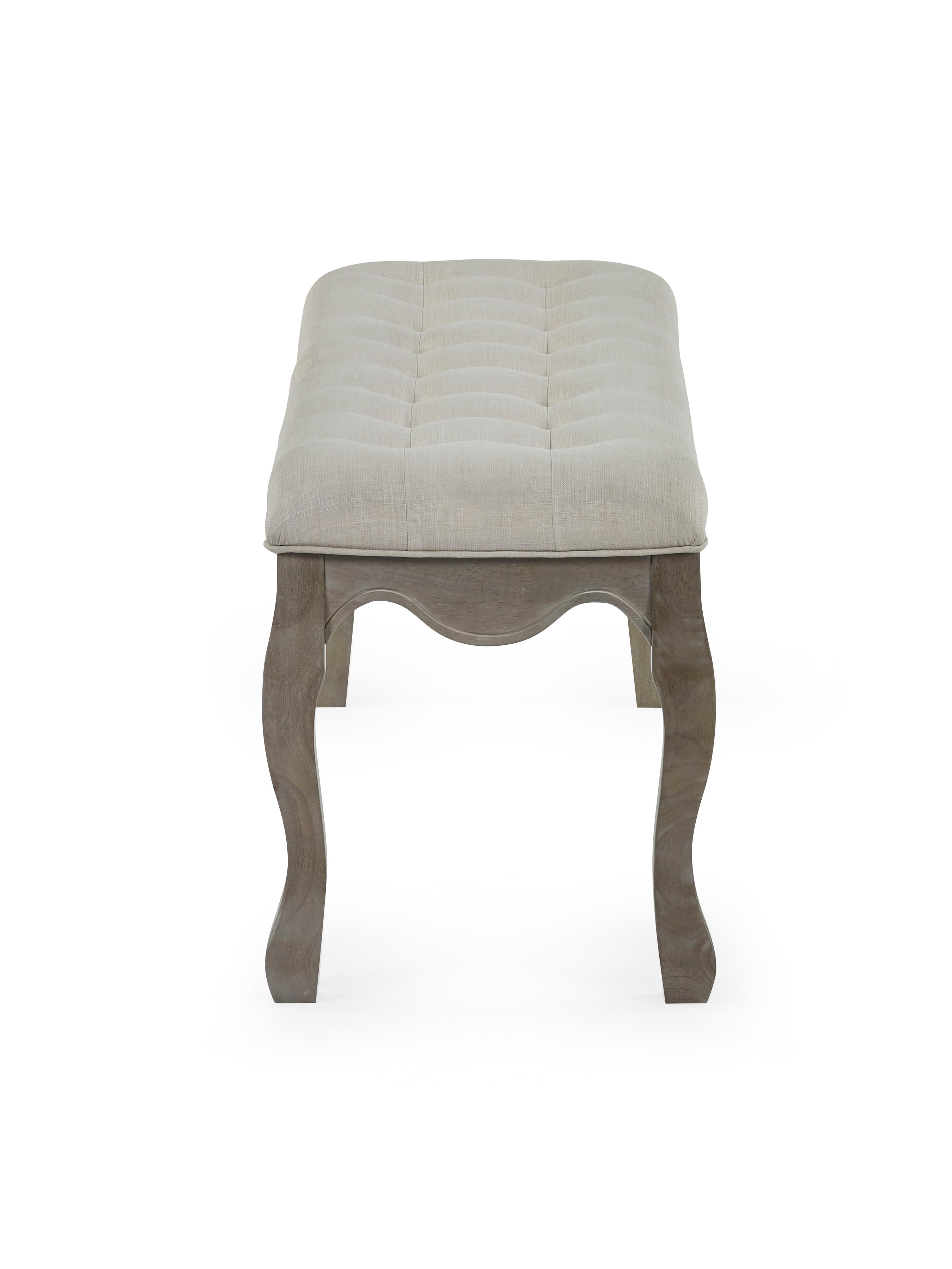 Camille Oatmeal Linen Upholstered Bench with French Style Legs – Oatmeal Linen and Limed Oak