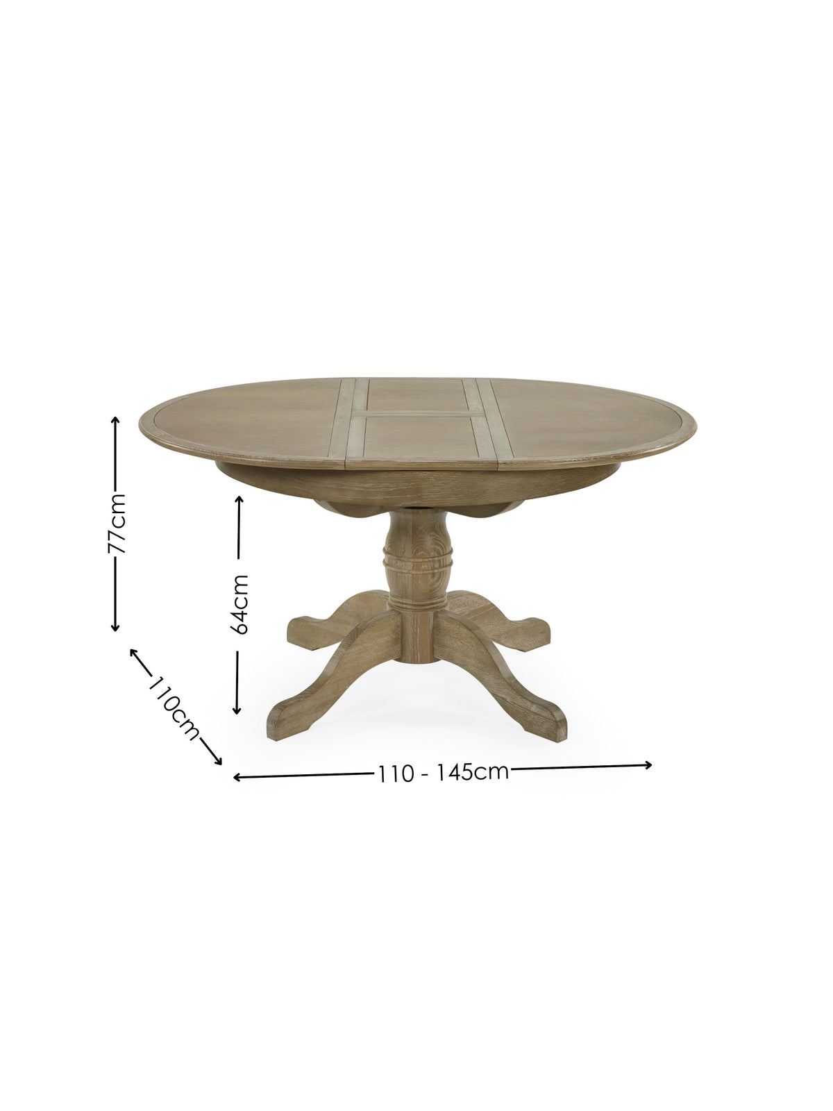 Camille Limed Oak 110-145cm Round to Oval Extending Dining Table
