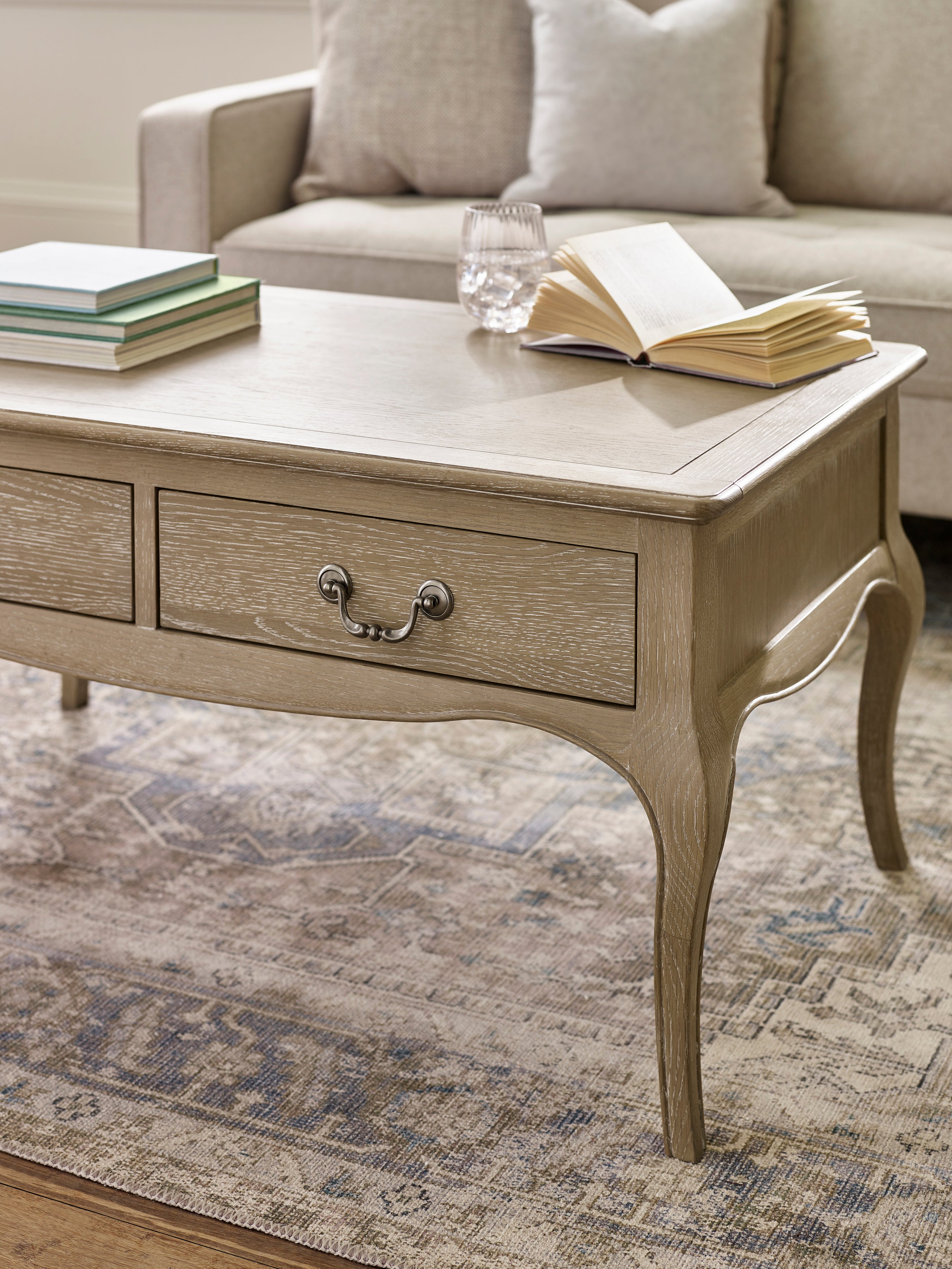 Camille French Style Rectangular Coffee Table – Limed Oak