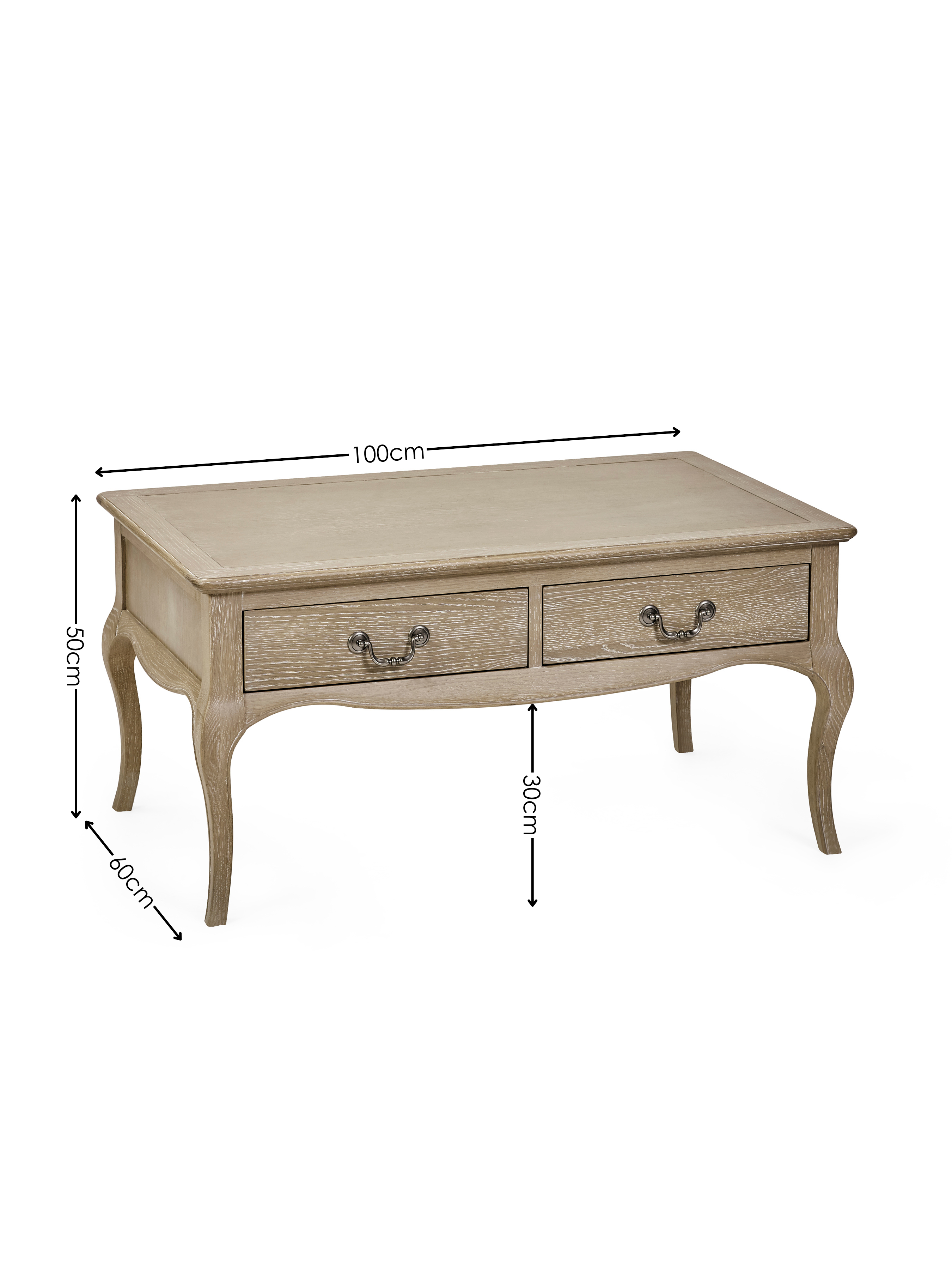 Camille French Style Rectangular Coffee Table – Limed Oak