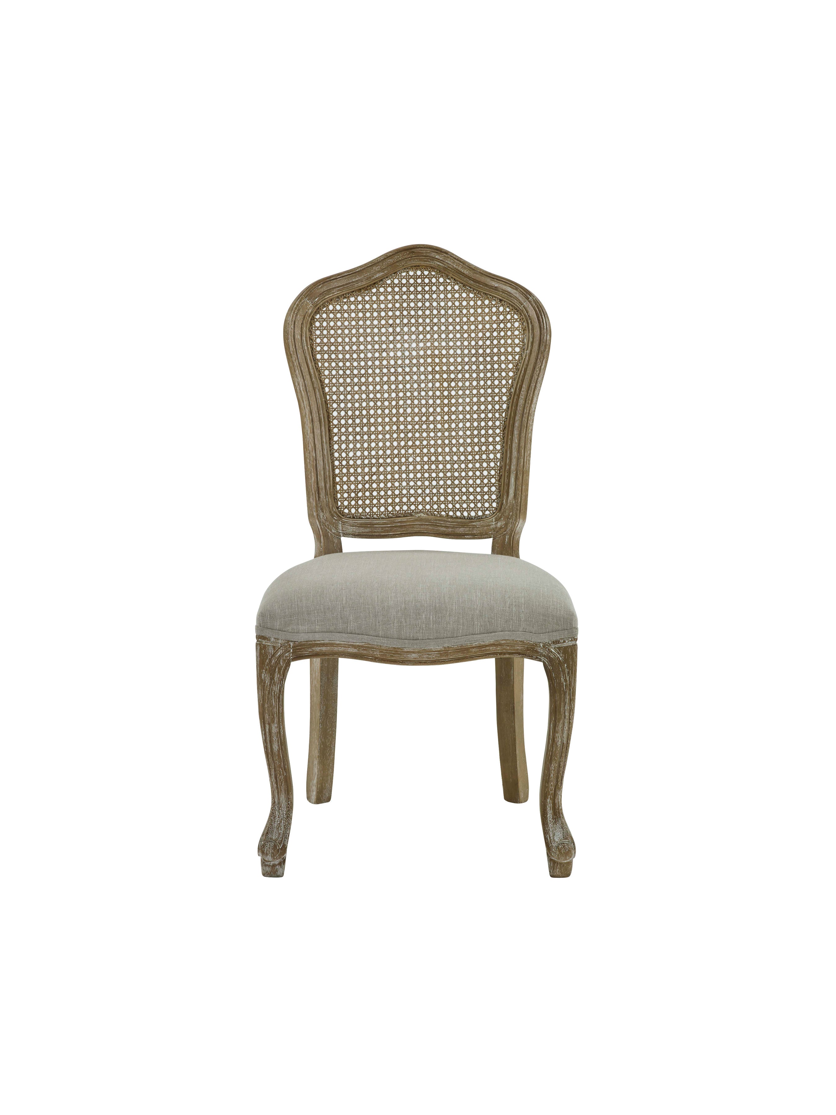 Set of 2 Camille Limed Oak Rattan Back Dining Chairs with French Style Legs – Oatmeal Linen and Limed Oak
