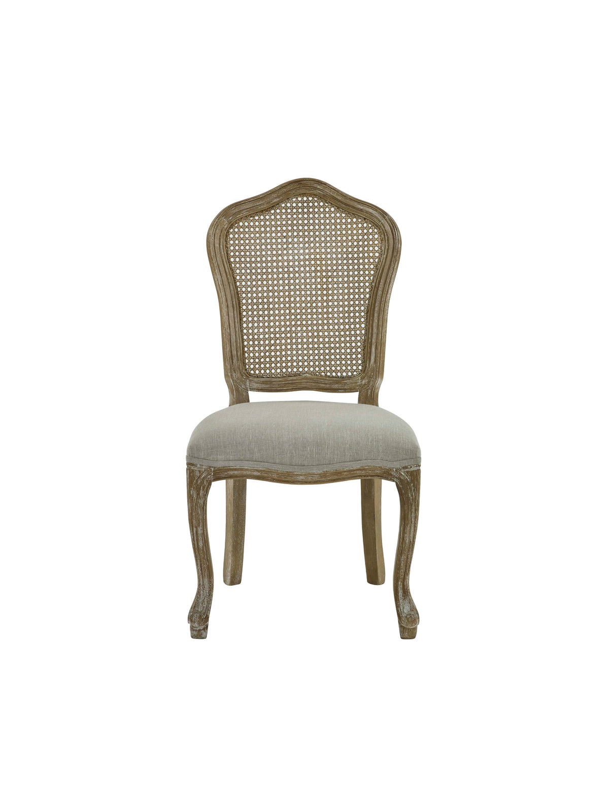 Set of 2 Camille Limed Oak Rattan Back Dining Chairs with French Style Legs – Oatmeal Linen and Limed Oak