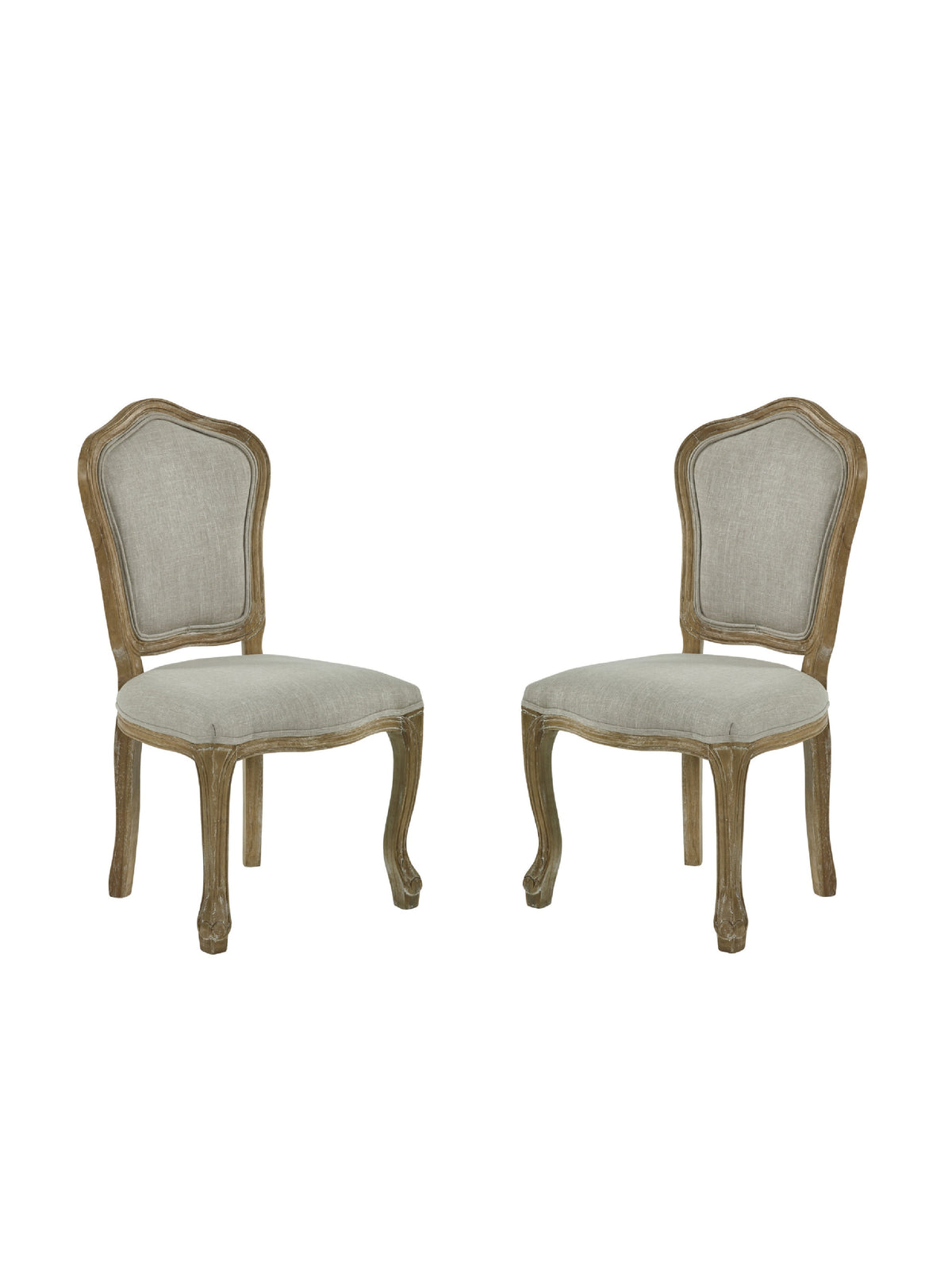Set of 2 Camille Oatmeal Linen Upholstered Dining Chairs with French Style Legs – Oatmeal Linen and Limed Oak