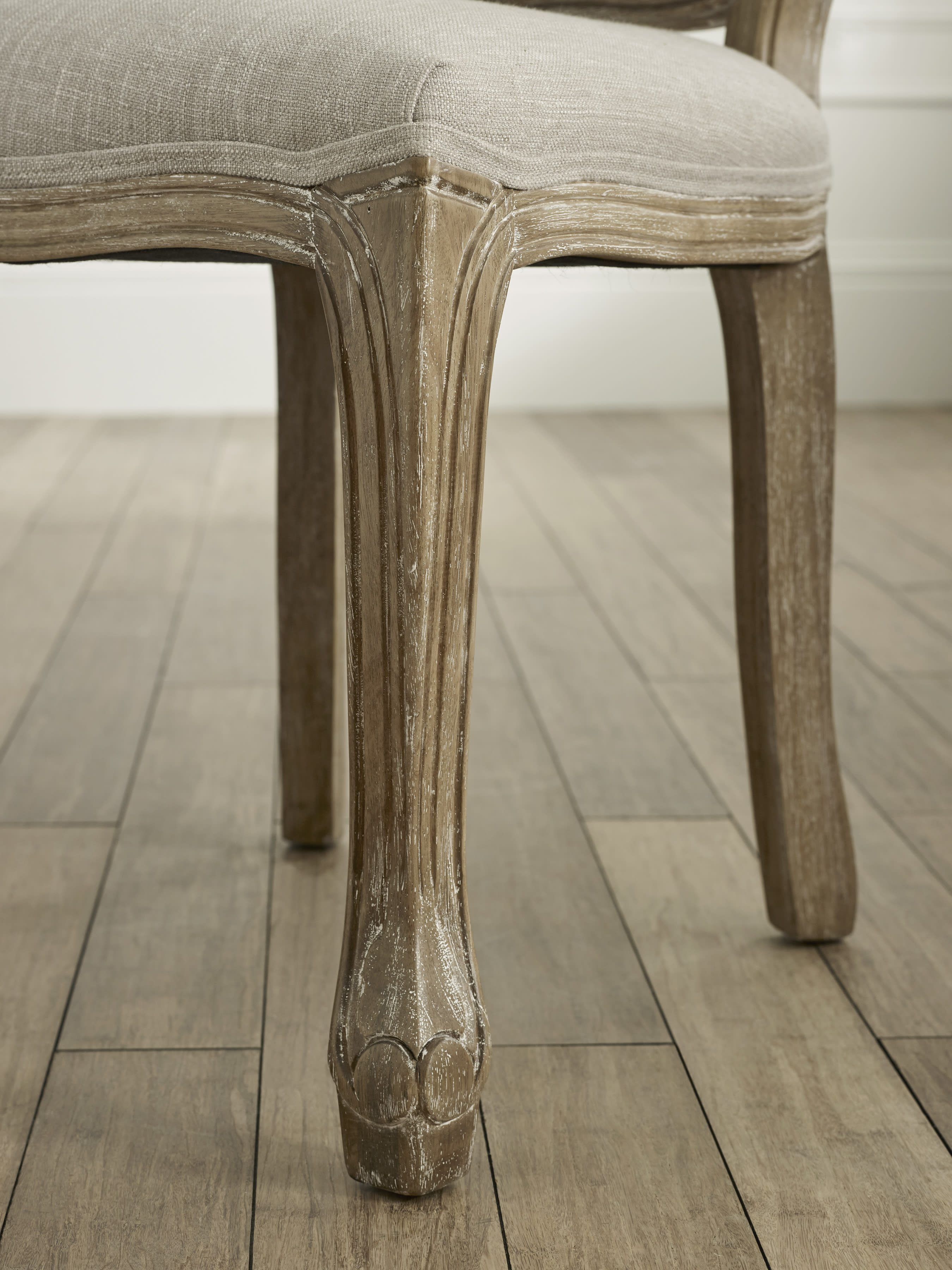 Set of 2 Camille Oatmeal Linen Upholstered Dining Chairs with French Style Legs – Oatmeal Linen and Limed Oak