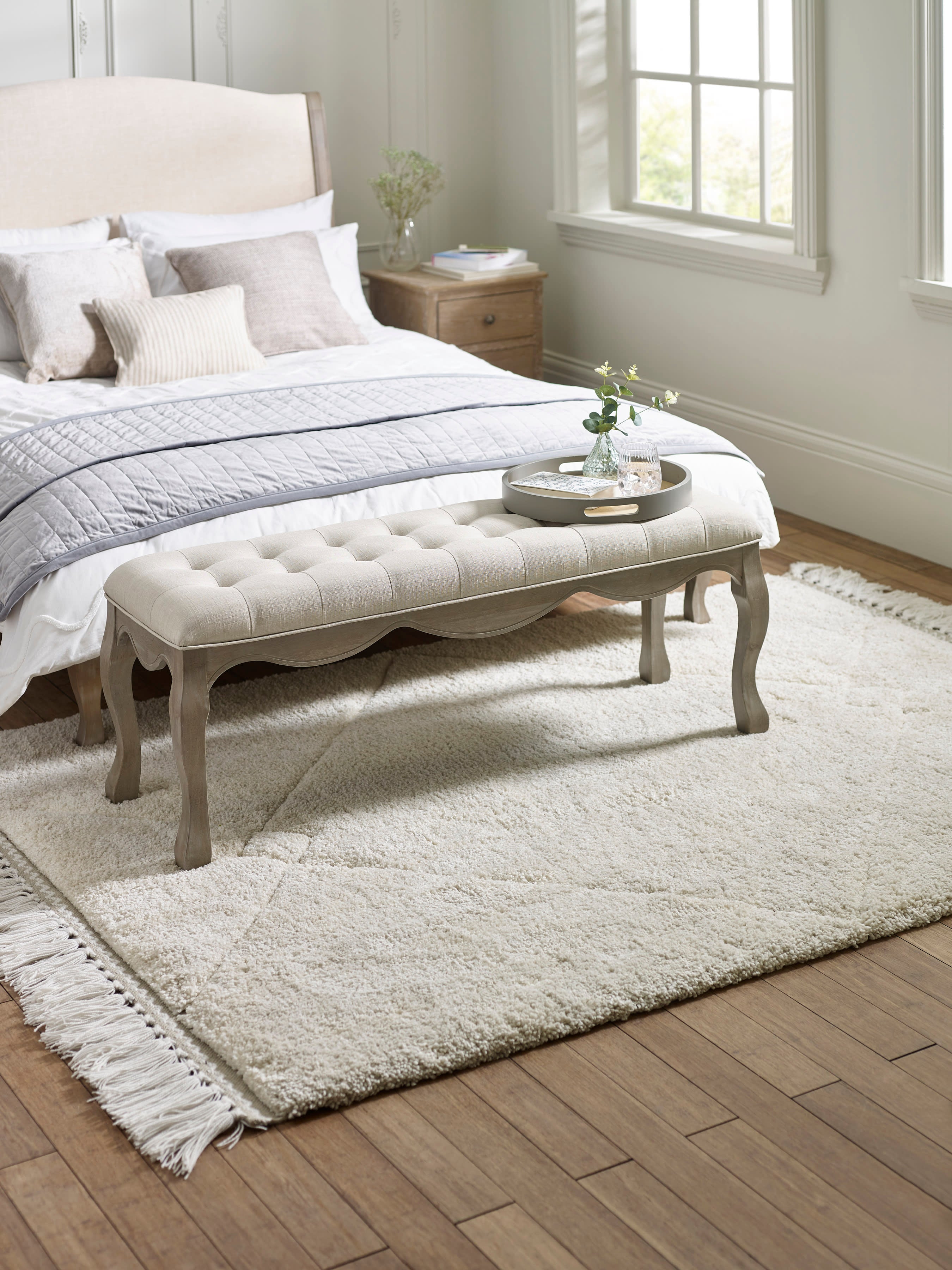 Camille Limed Oak Extending Rectangular Dining Set with 4 Upholstered Chairs and Bench – Limed Oak and Oatmeal Linen