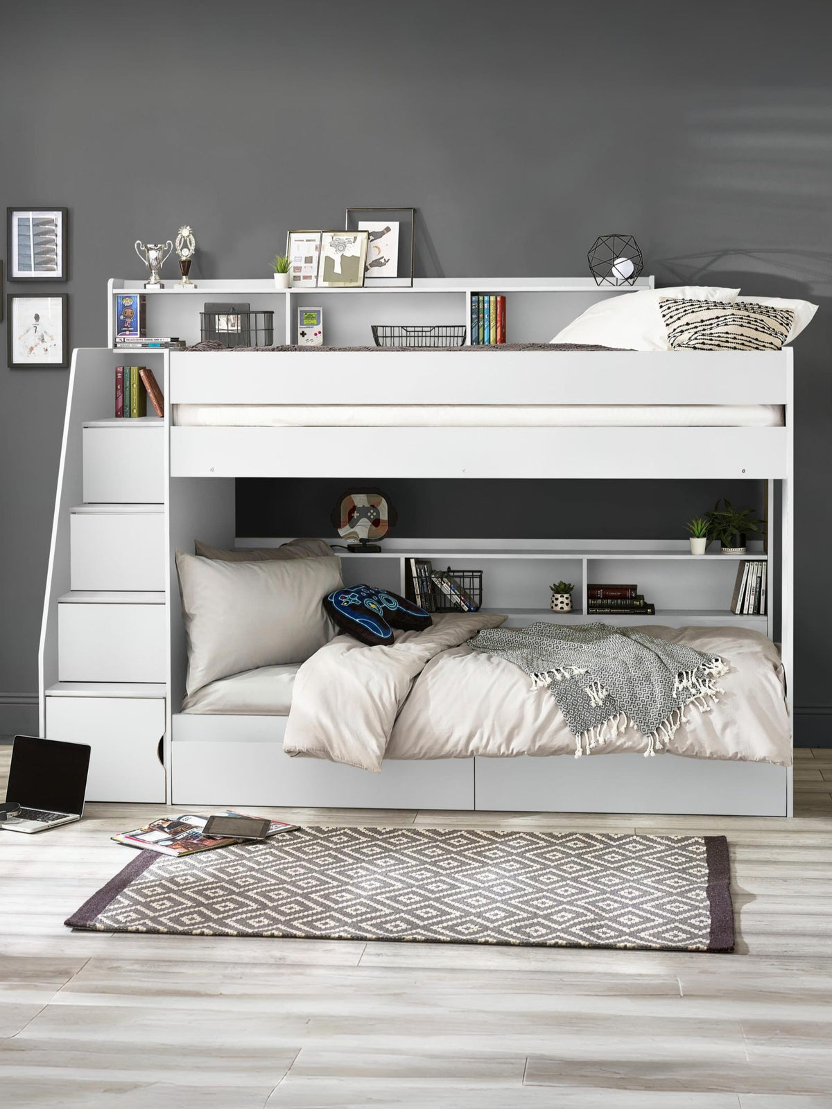 Camelot Staircase Bunk All White
