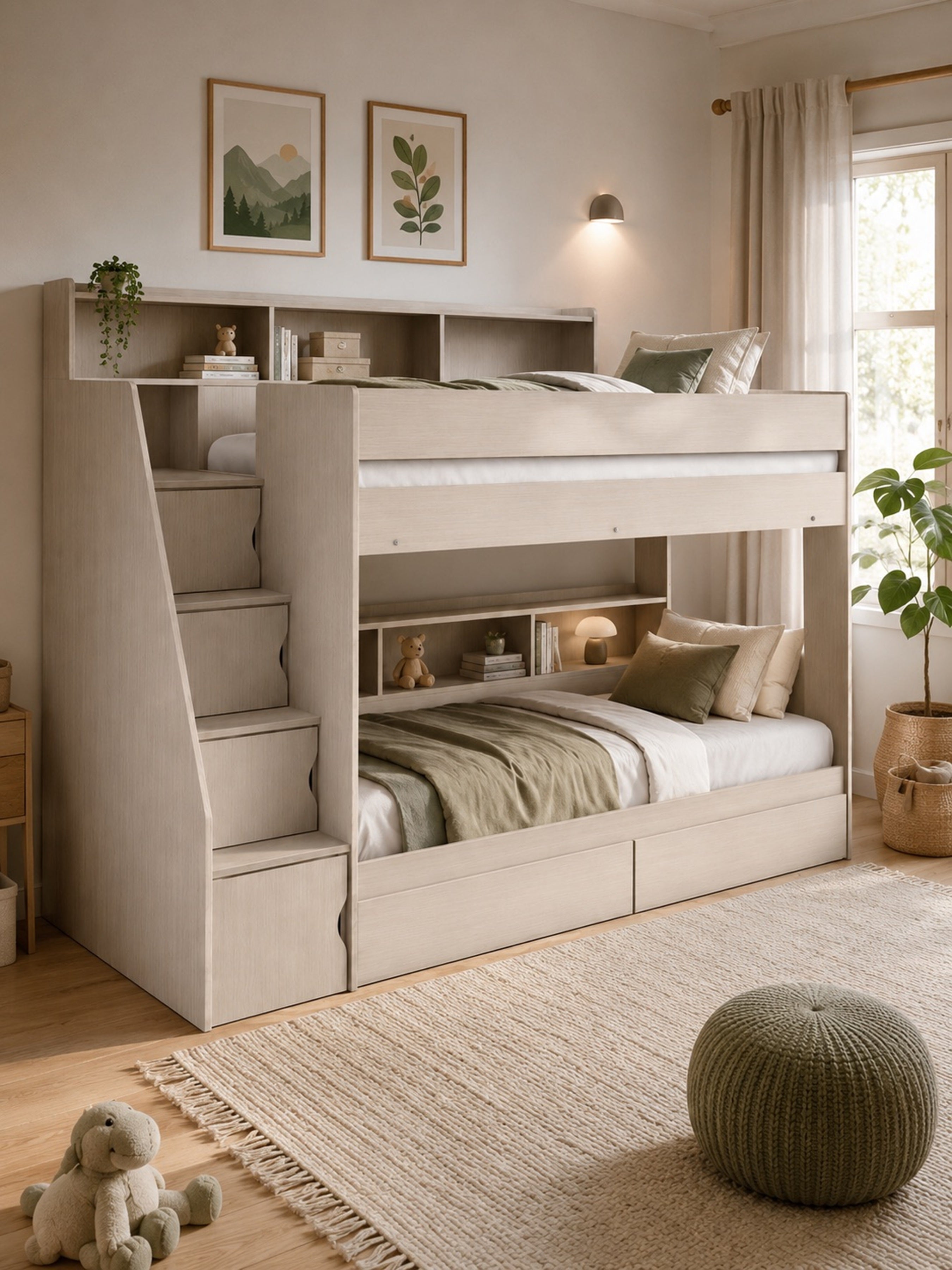Camelot Bunk Bed with Stairs – Nordic White Wood Effect