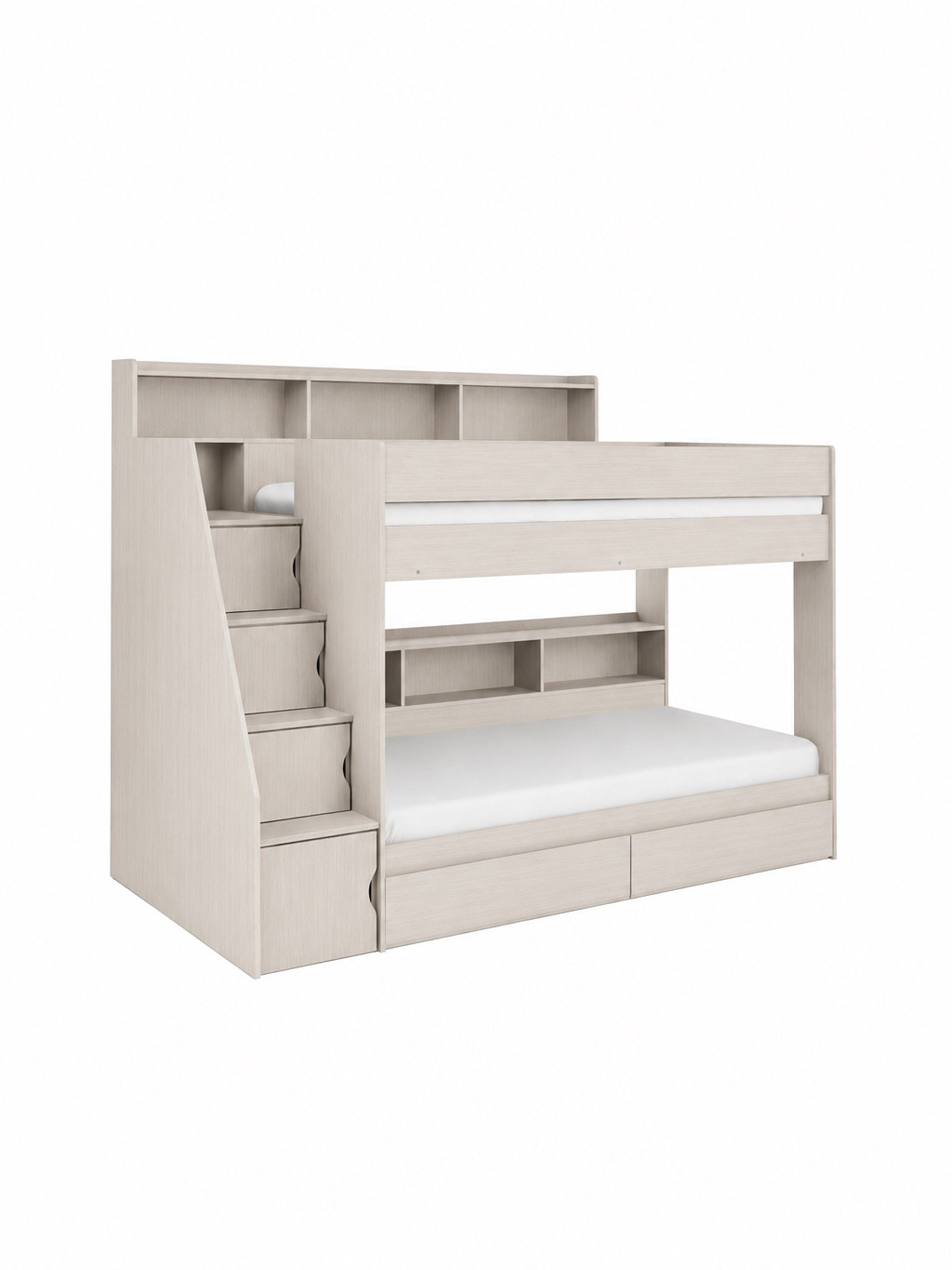 Camelot Bunk Bed with Stairs – Nordic White Wood Effect