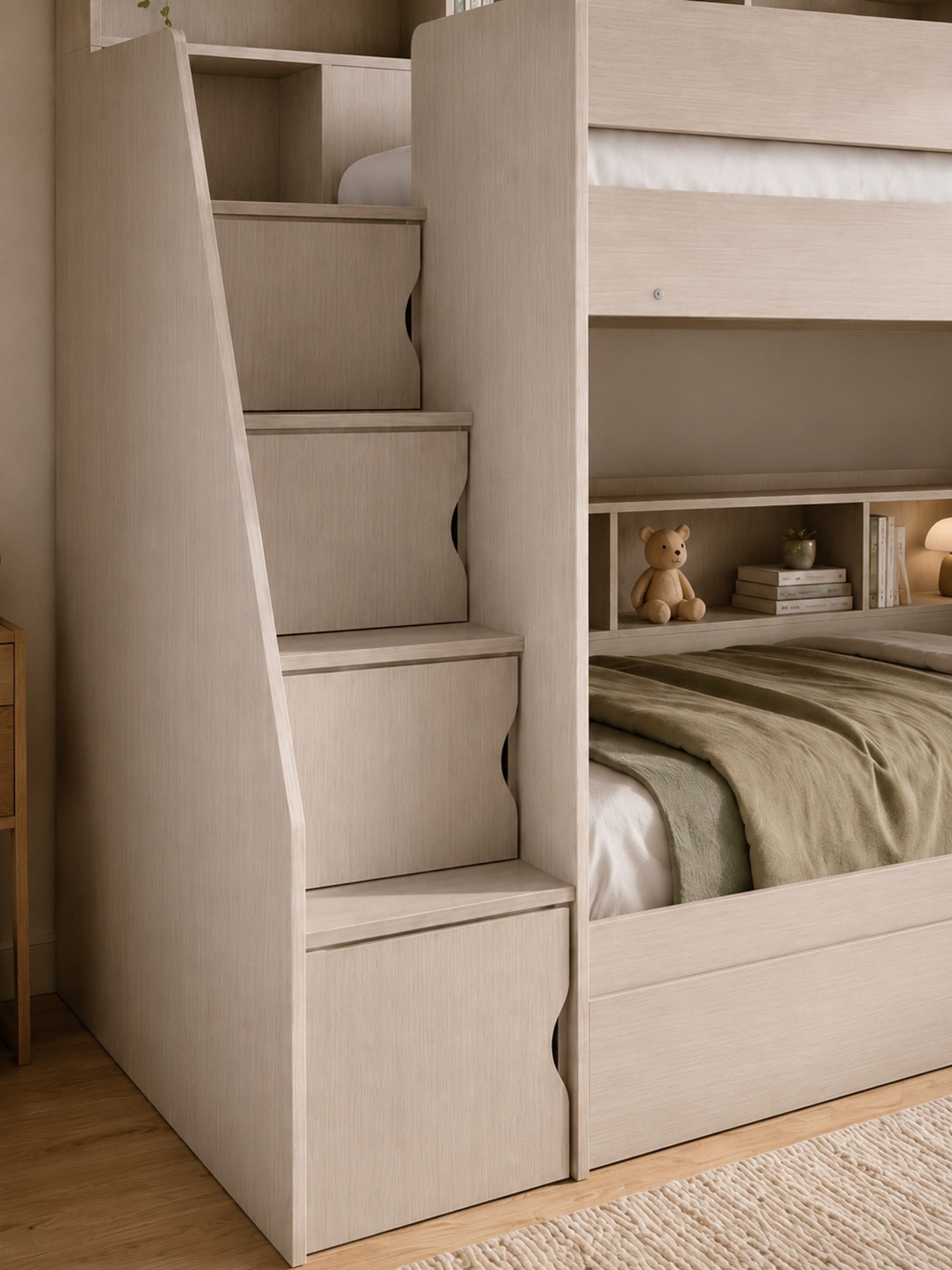 Camelot Bunk Bed with Stairs – Nordic White Wood Effect