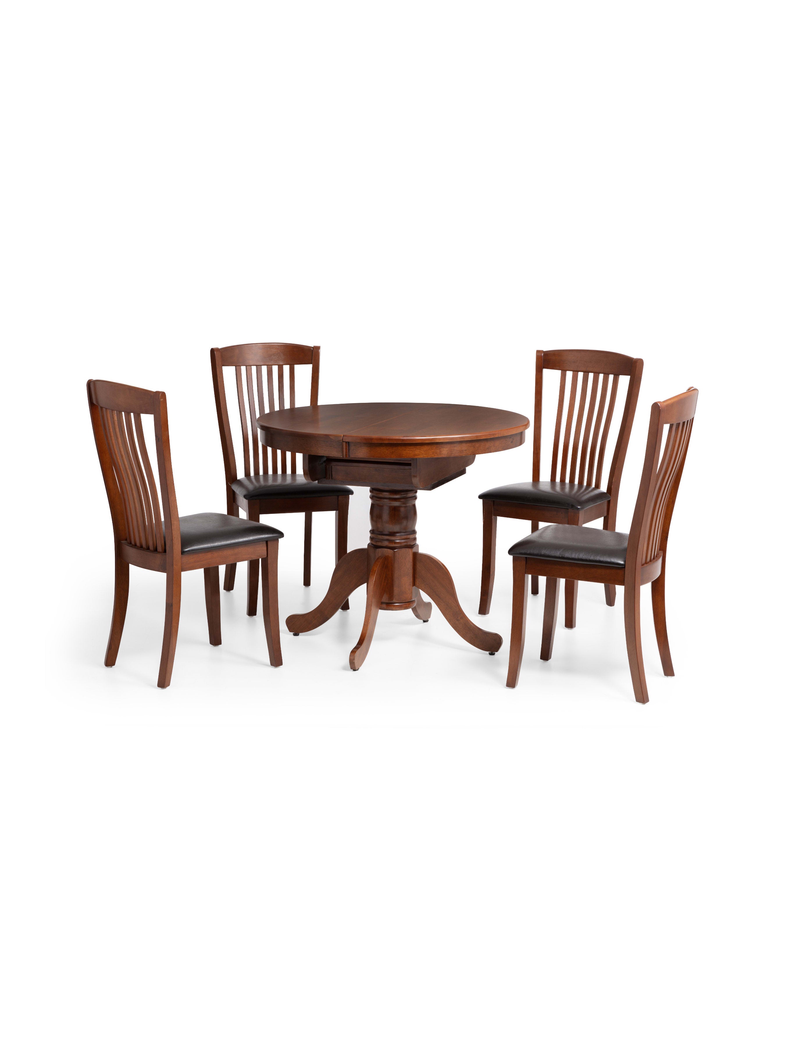 Canterbury Round Extending Table and 4 Canterbury Chairs – Mahogany Effect