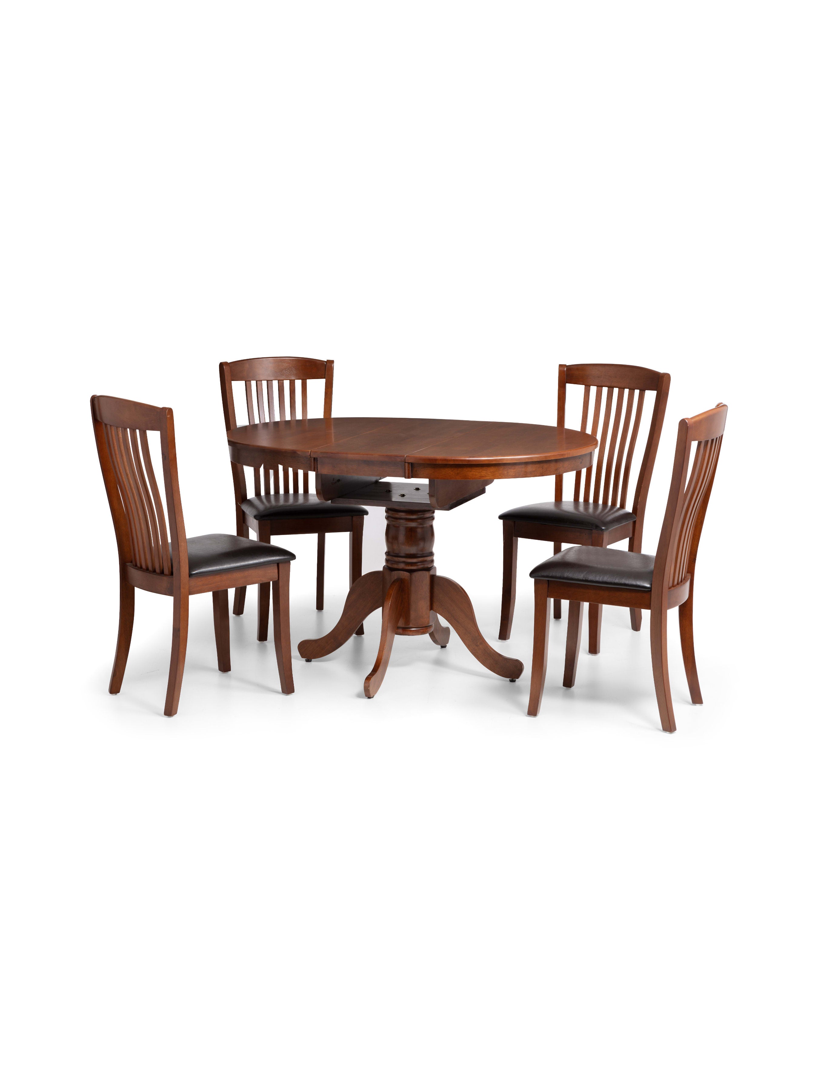 Canterbury Round Extending Table and 4 Canterbury Chairs – Mahogany Effect