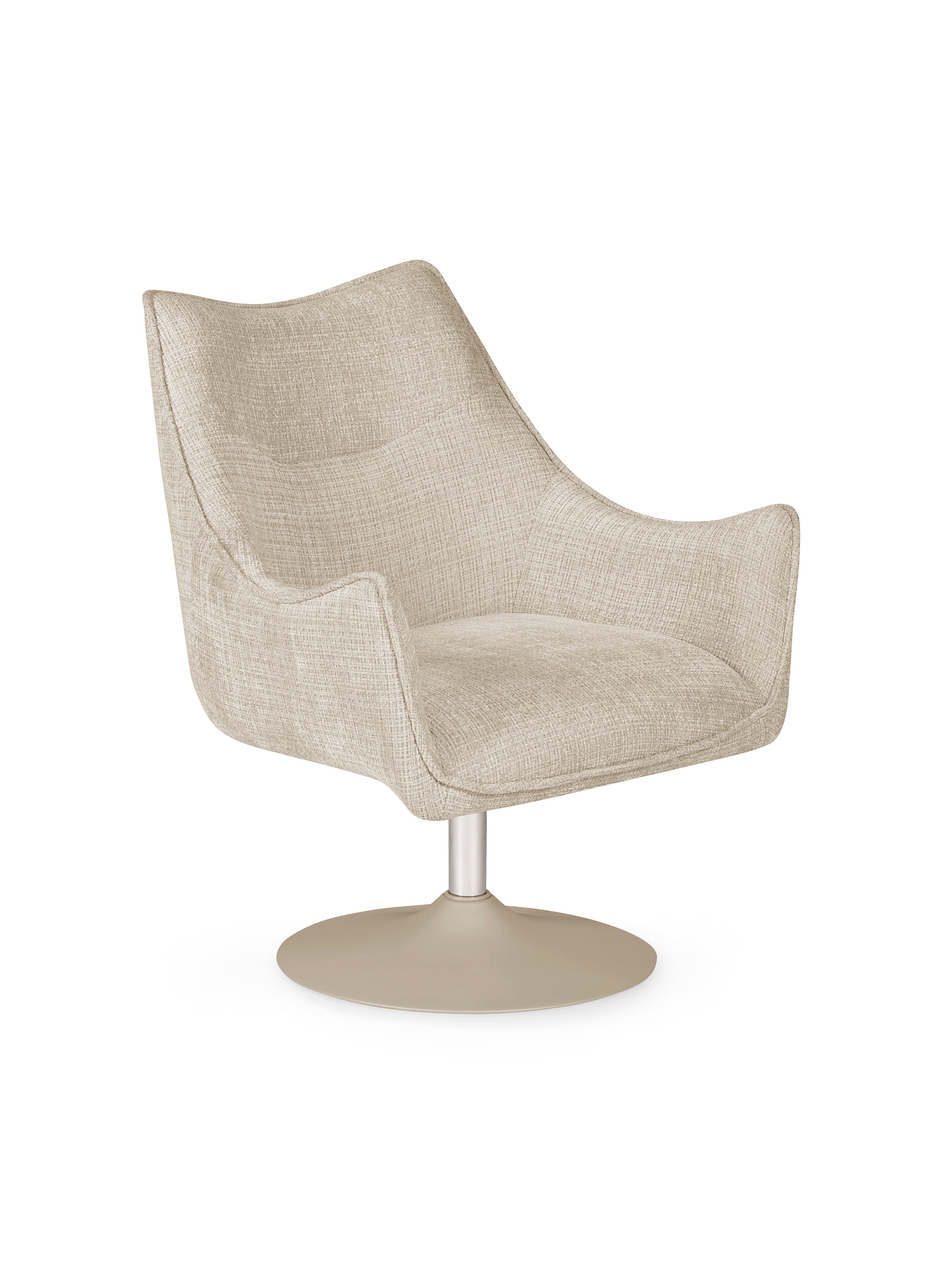 Caspian Upholstered Swivel Lounge Chair – Ivory Chenille