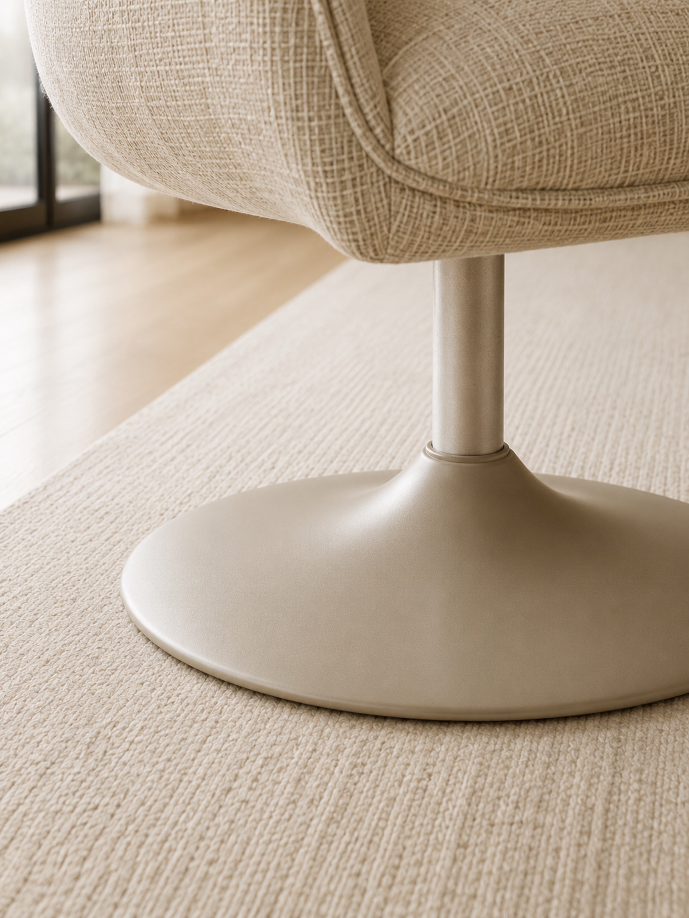 Caspian Upholstered Swivel Lounge Chair – Ivory Chenille