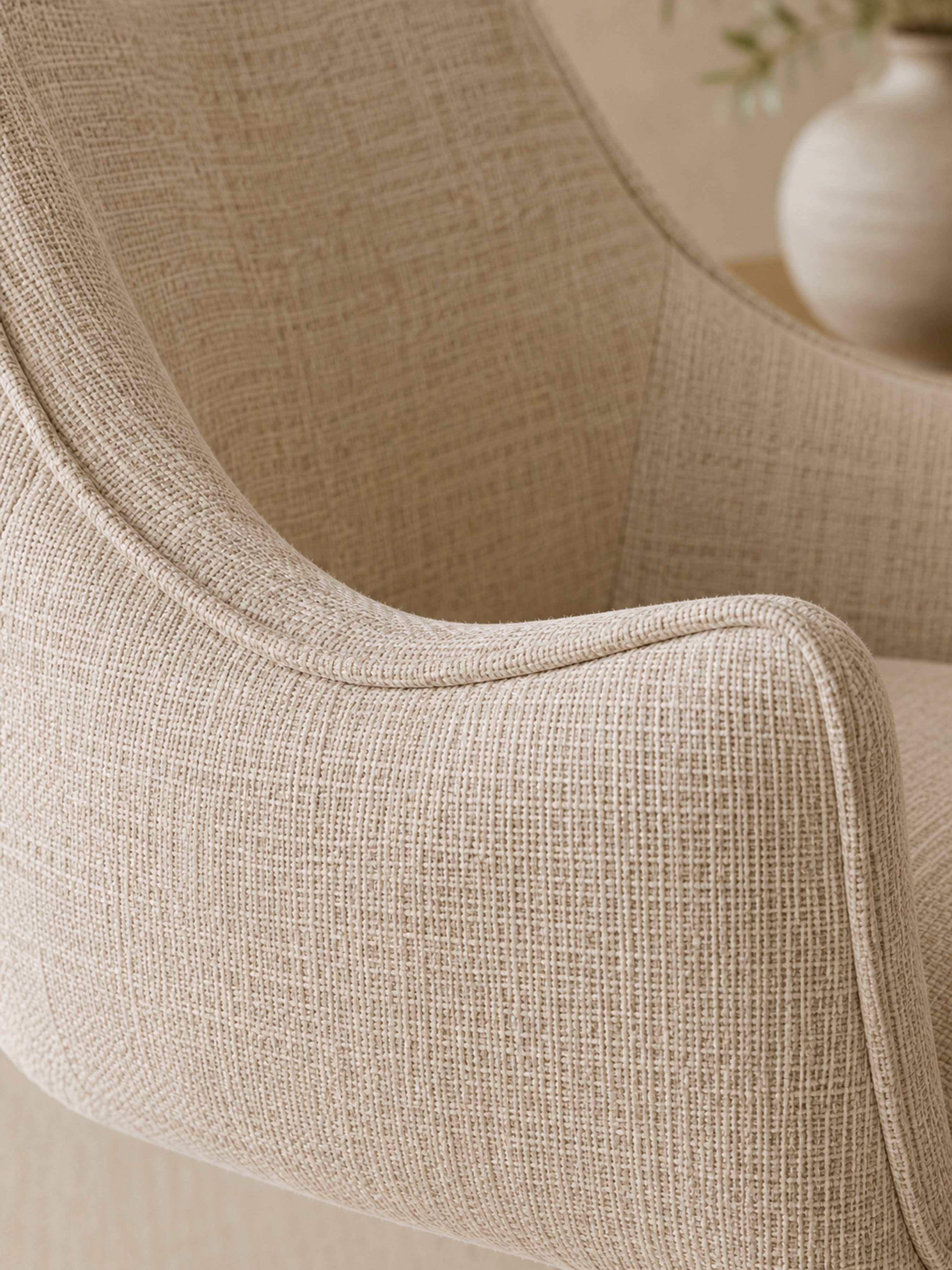 Caspian Upholstered Swivel Lounge Chair – Ivory Chenille