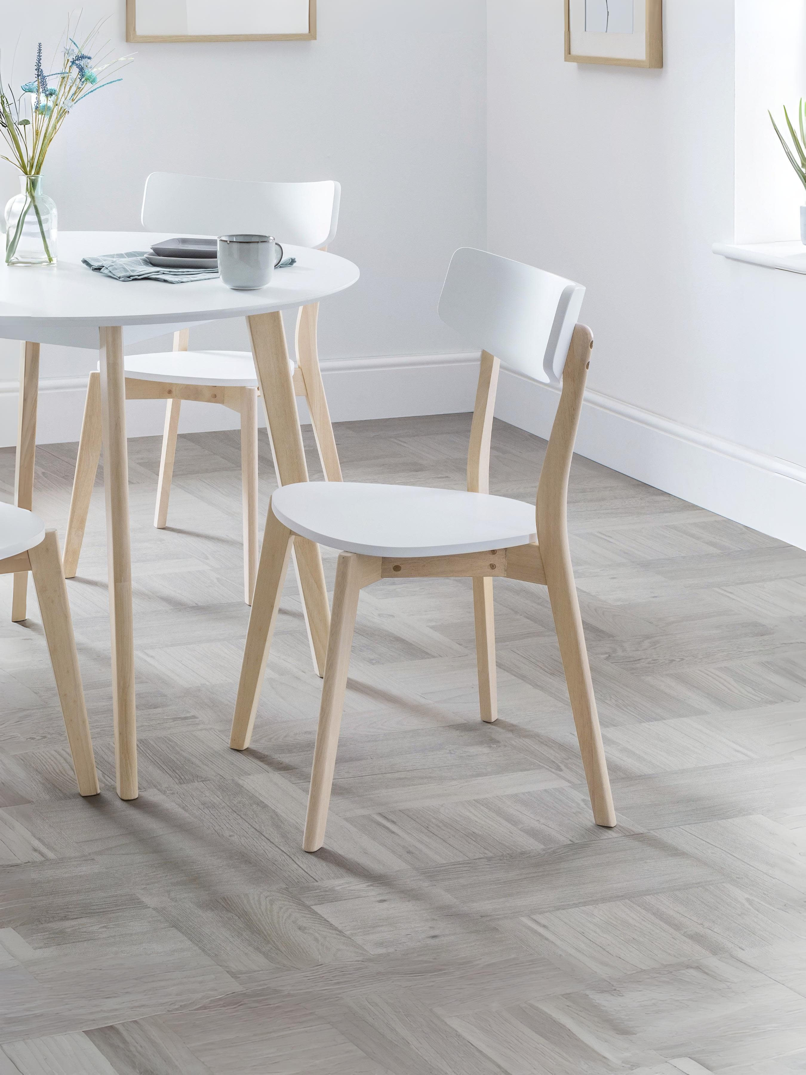 Set of 4 Casa White and Oak Dining Chairs – White and Limed Oak Effect