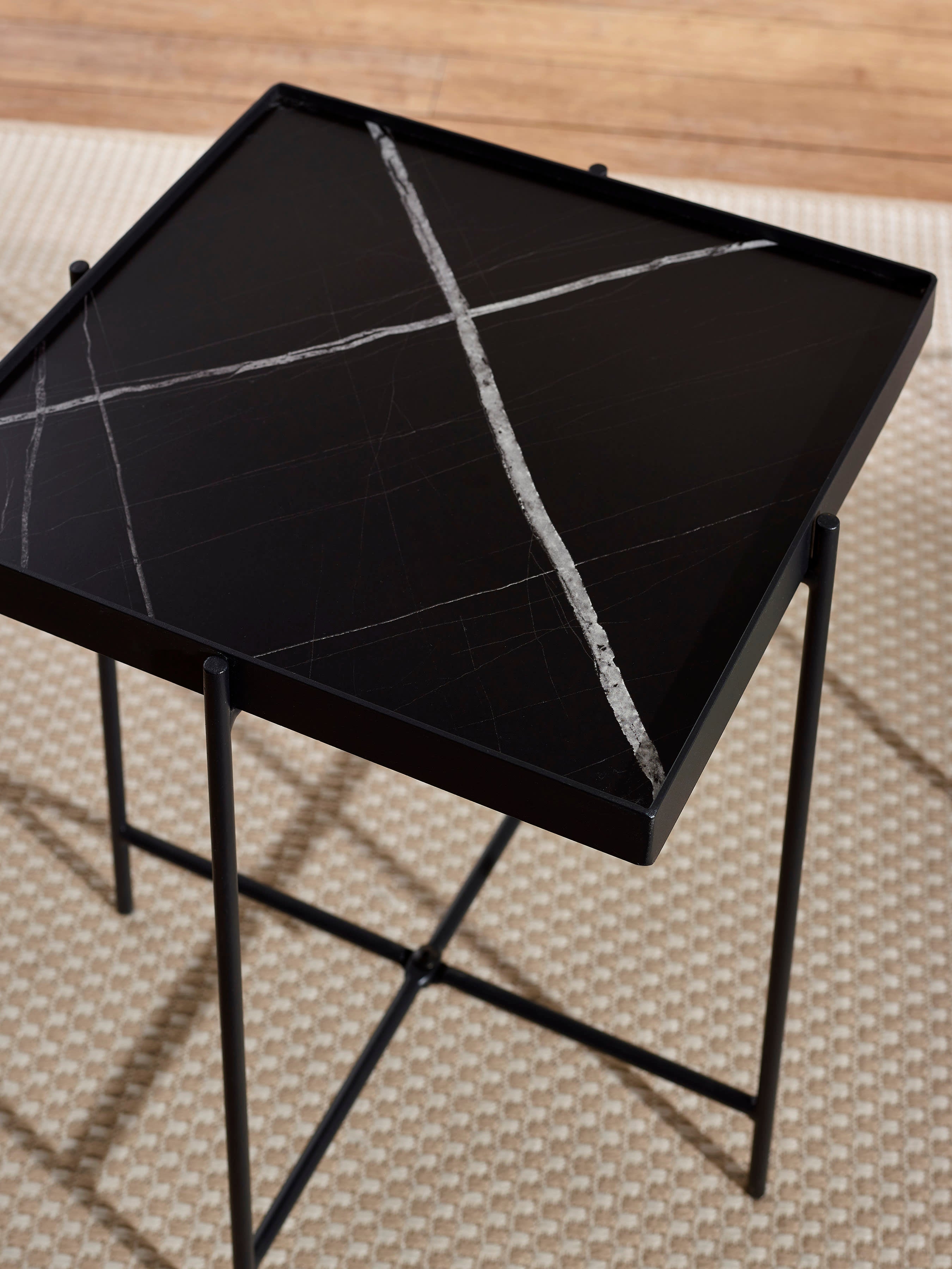 Celia Square 47cm Side Table – Black Marble Effect