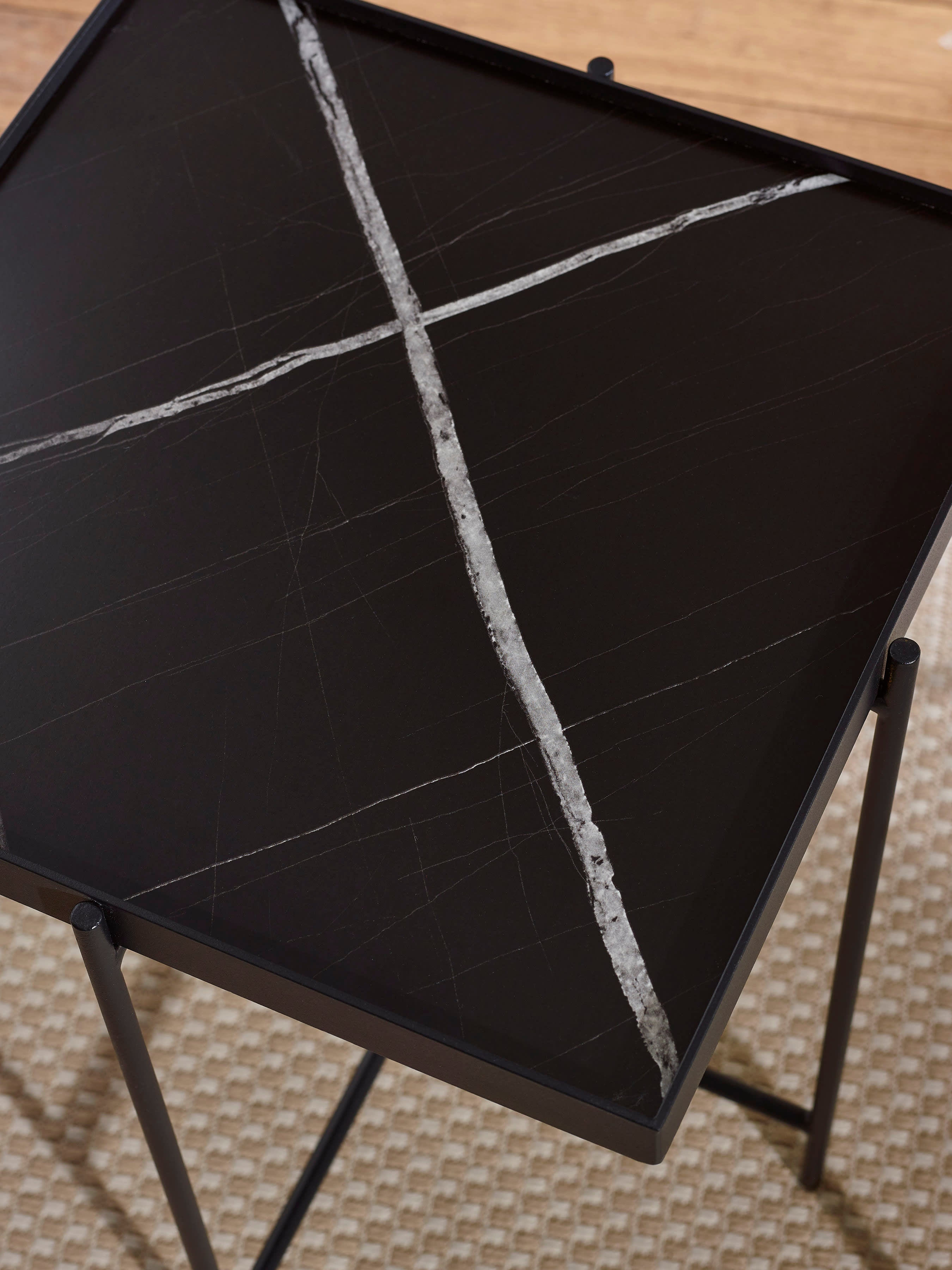 Celia Square 47cm Side Table – Black Marble Effect