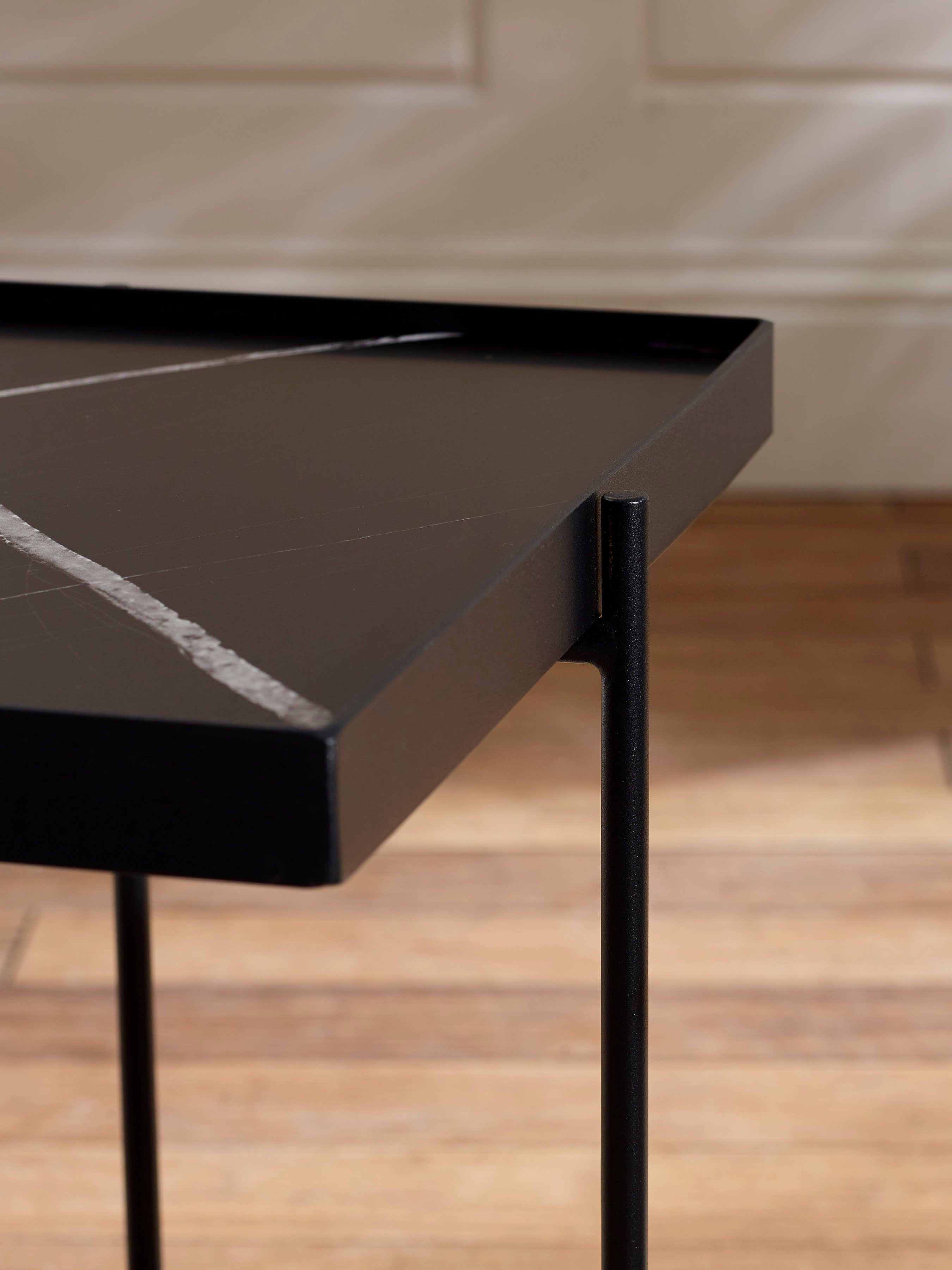Celia Square 47cm Side Table – Black Marble Effect