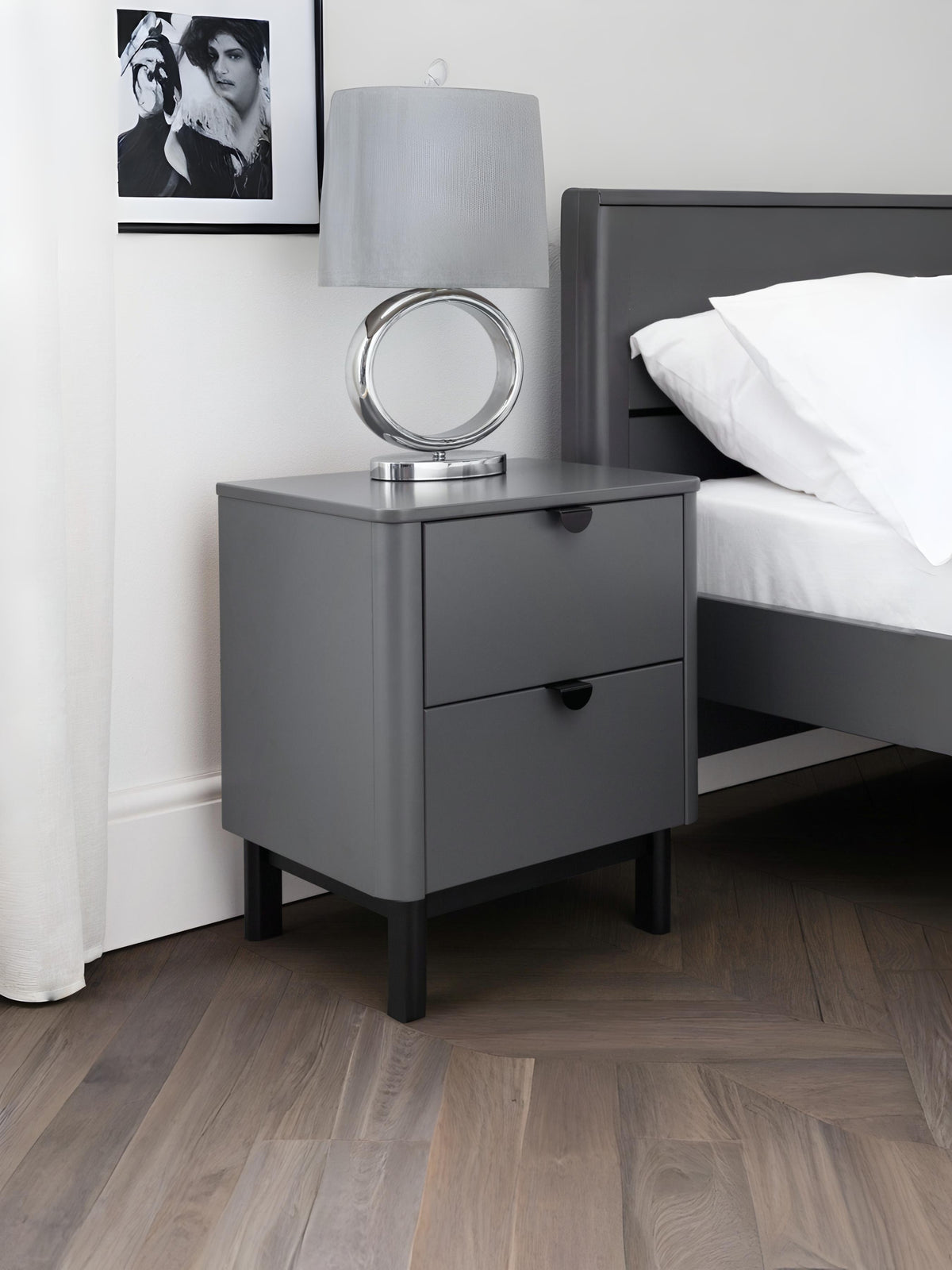 Chloe 2 Drawer Bedside - Storm Grey/Black