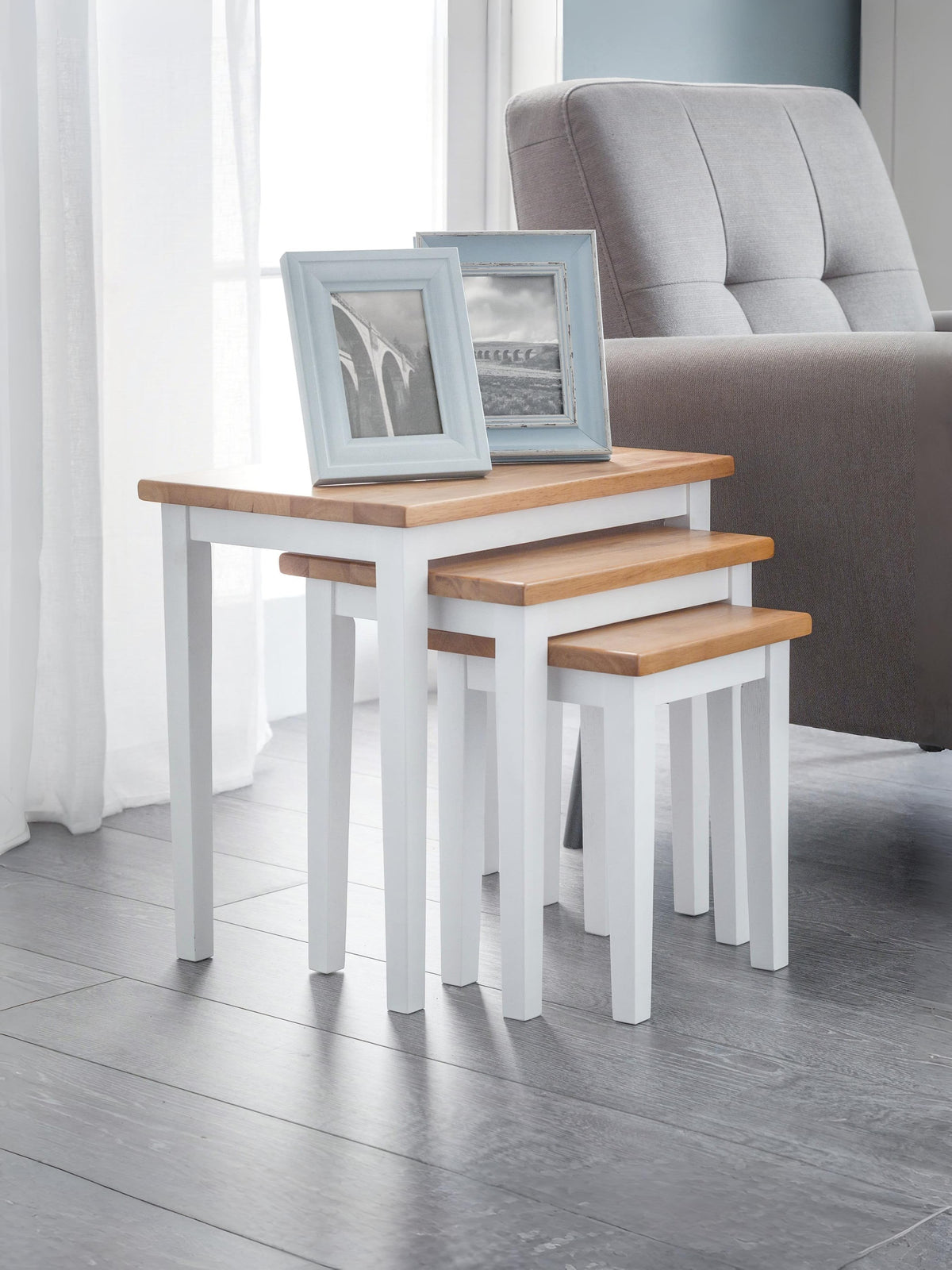 Cleo Nest Of Tables White / Natural Oak