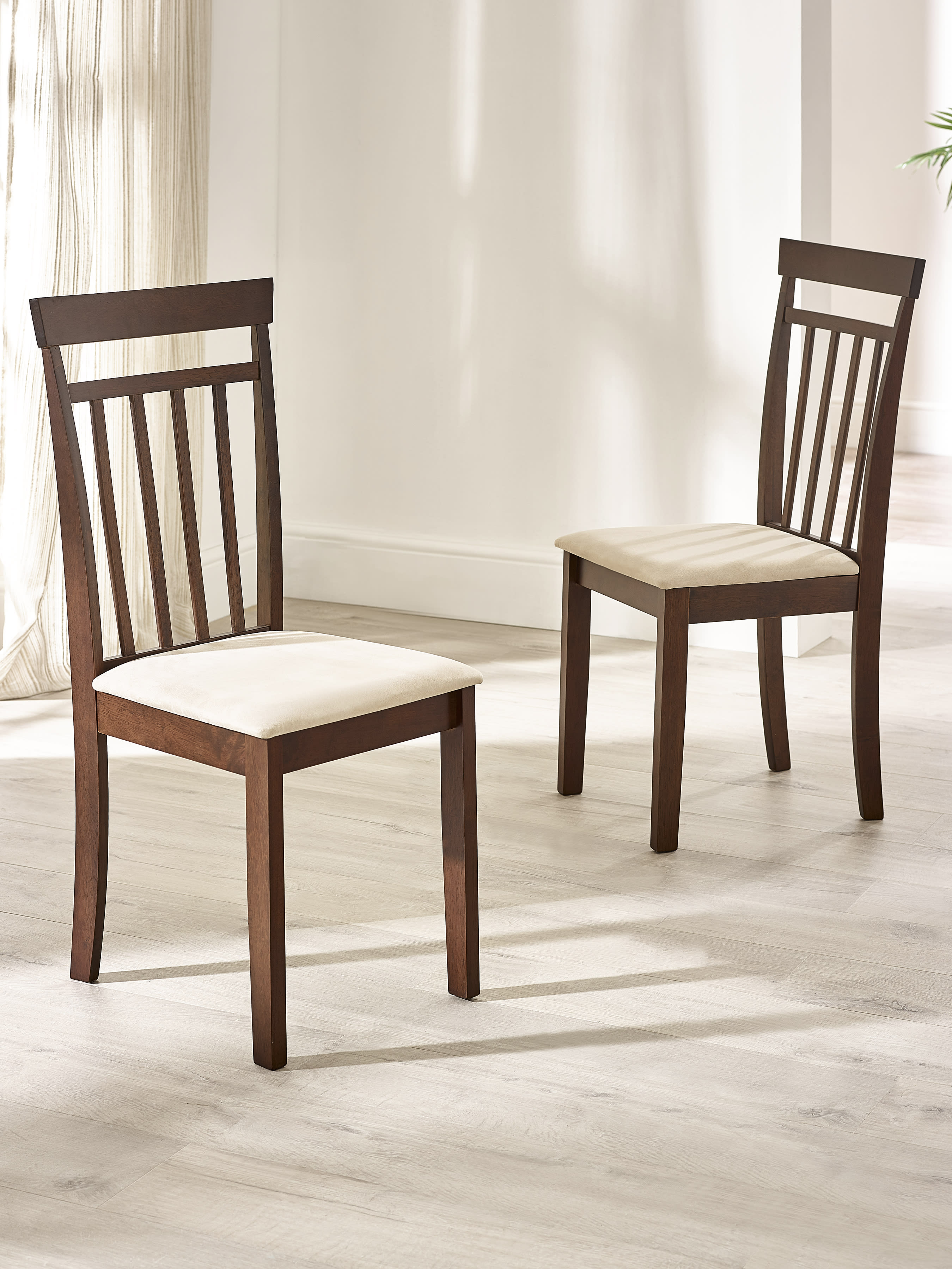 Coast Set of 2 Walnut Slat Back Wooden Dining Chairs – Walnut Effect