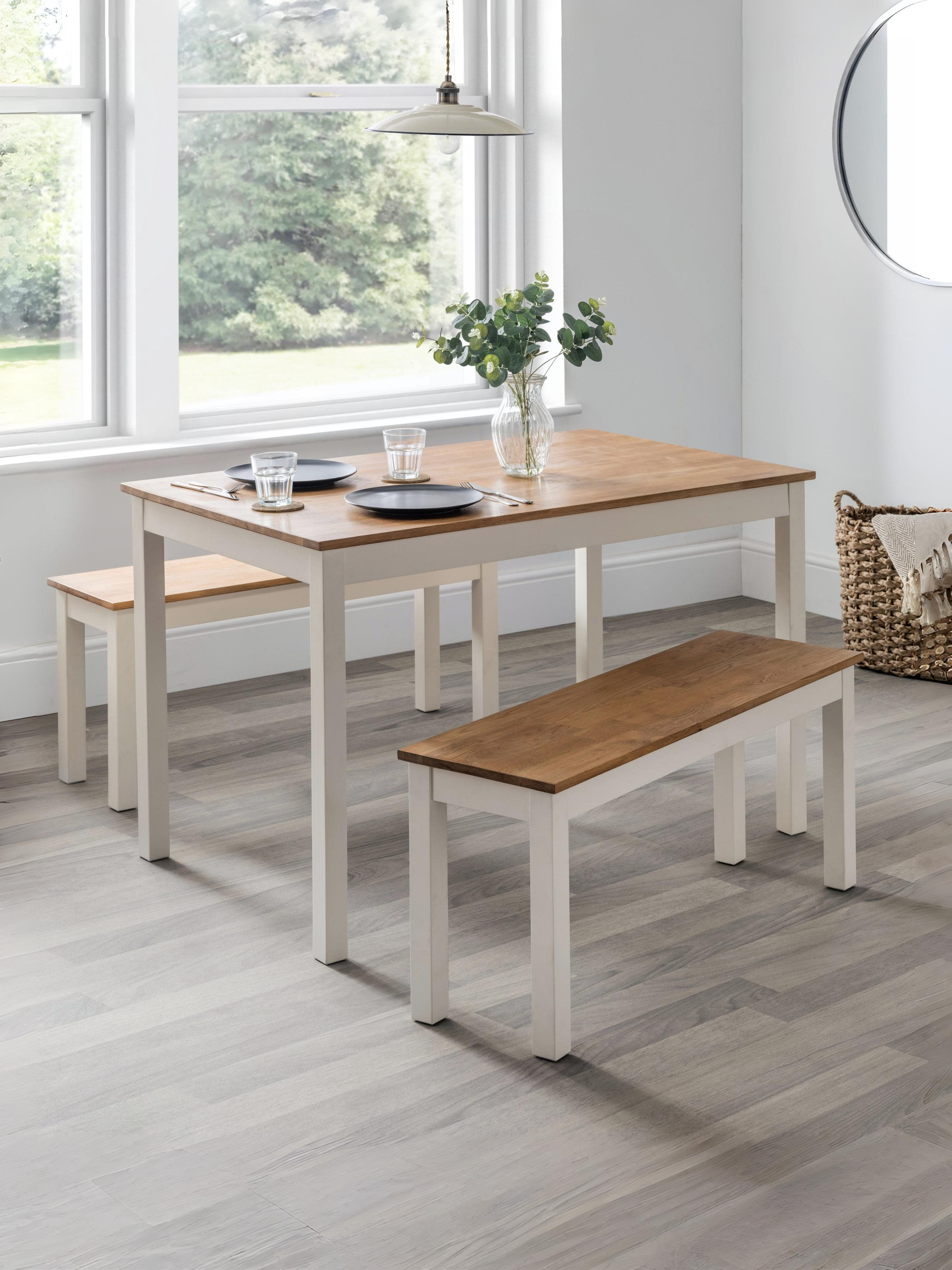 Coxmoor Ivory and Oak Rectangular Table and 2 Ivory and Oak Coxmoor Benches