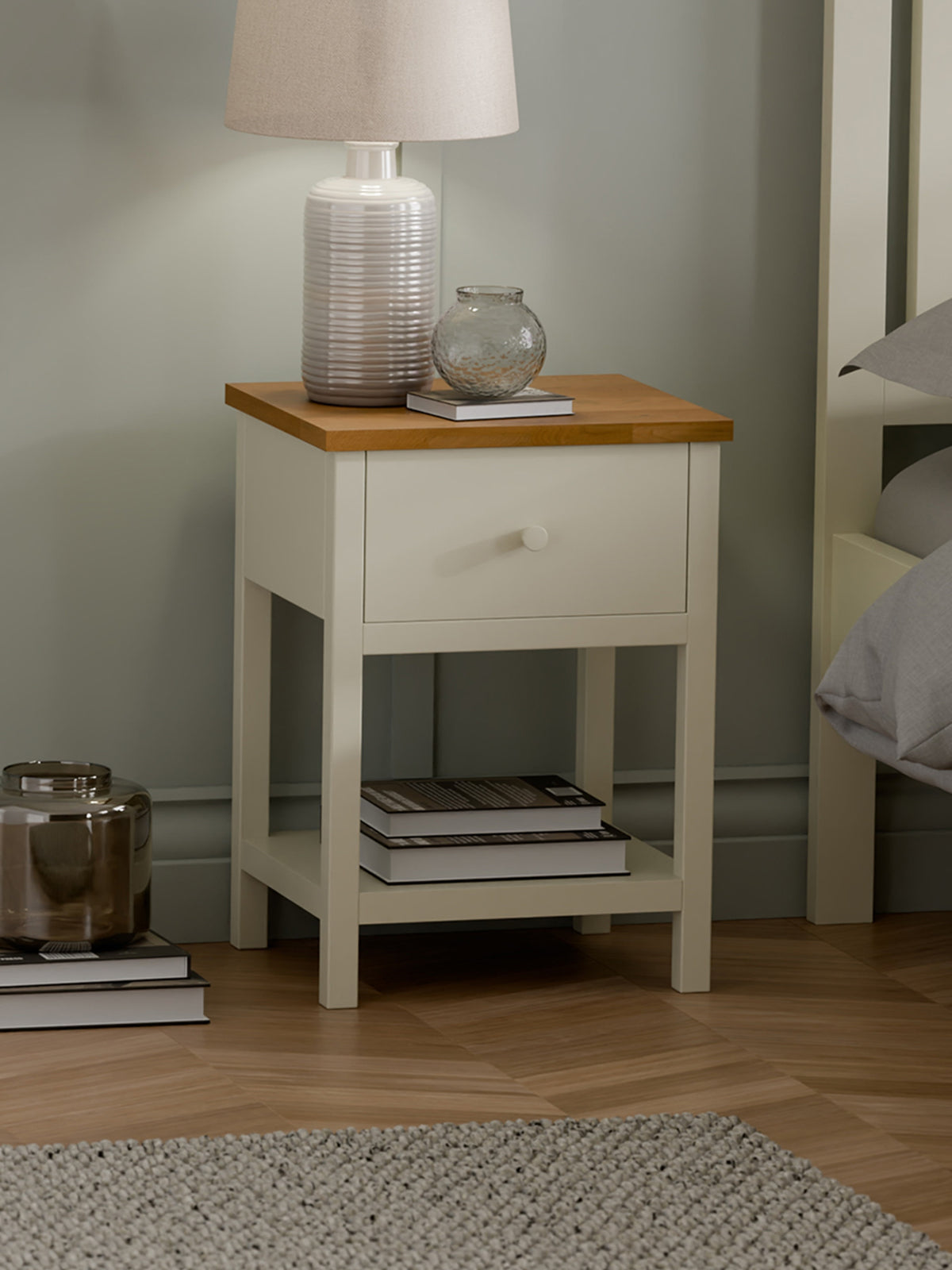 Coxmoor 1 Drawer - Ivory and Oak