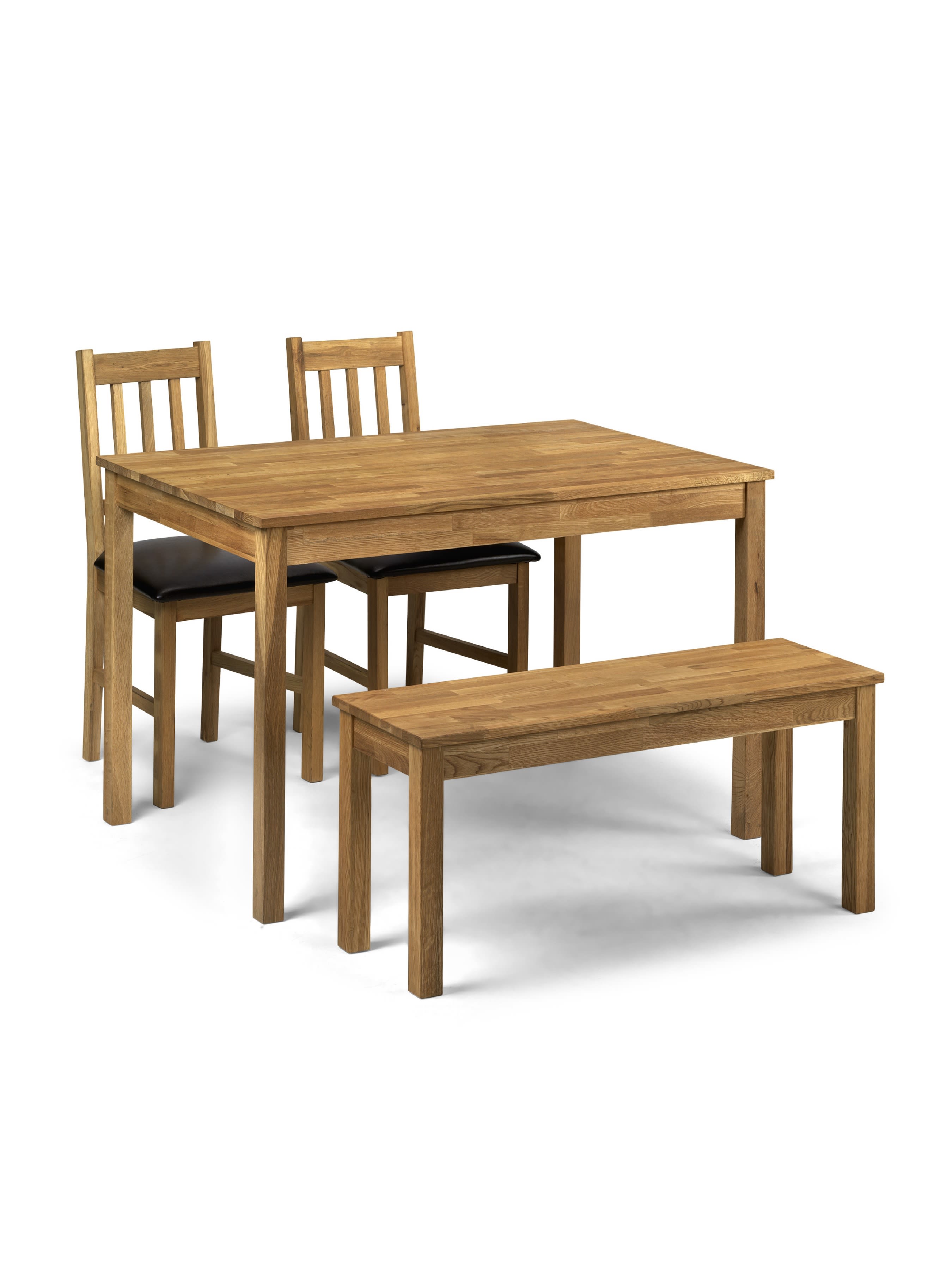 Coxmoor Oak Rectangular Dining Table Set with 2 Wooden Dining Chairs and Bench