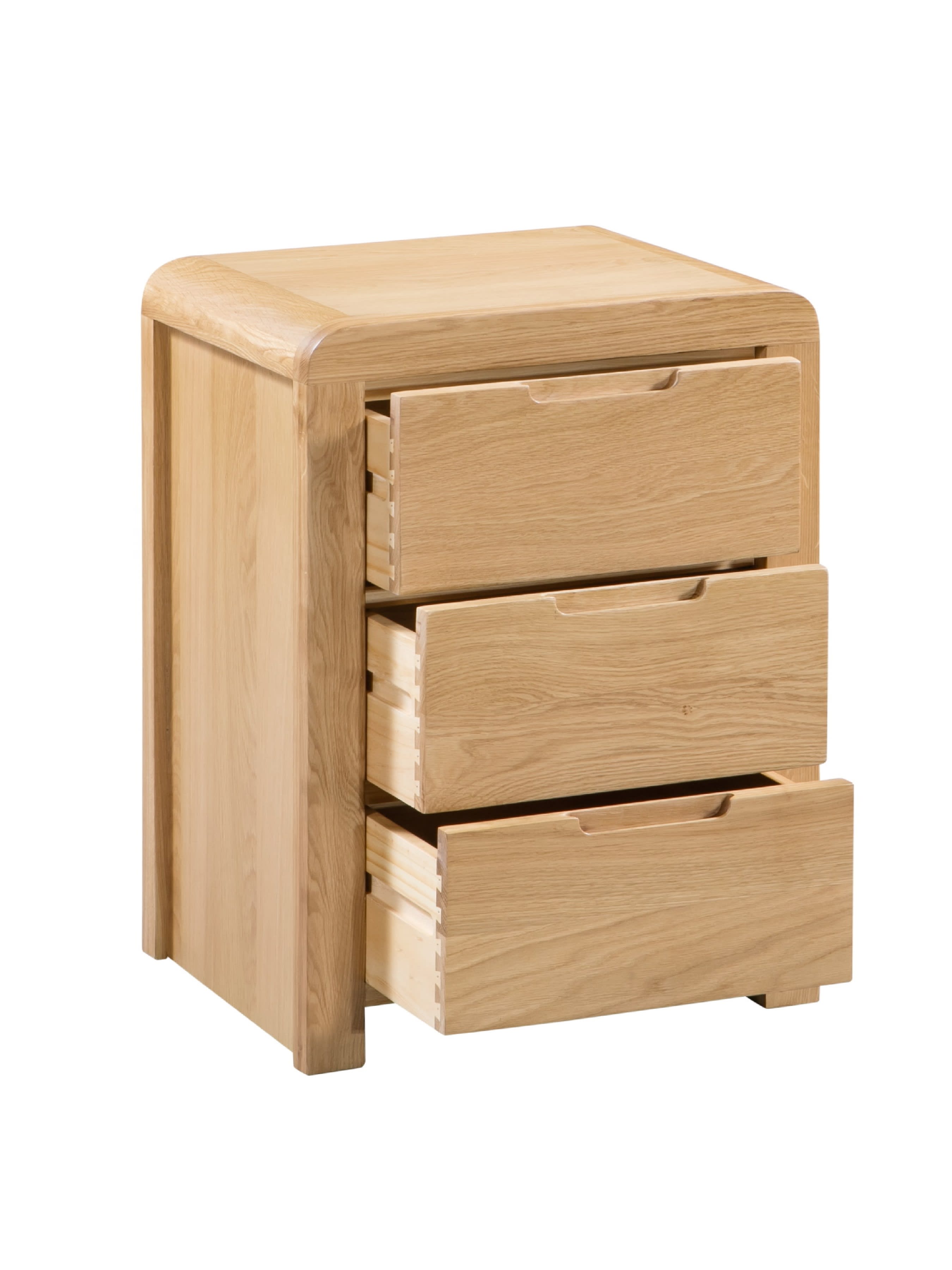 Curve Oak 3 Drawer Bedside