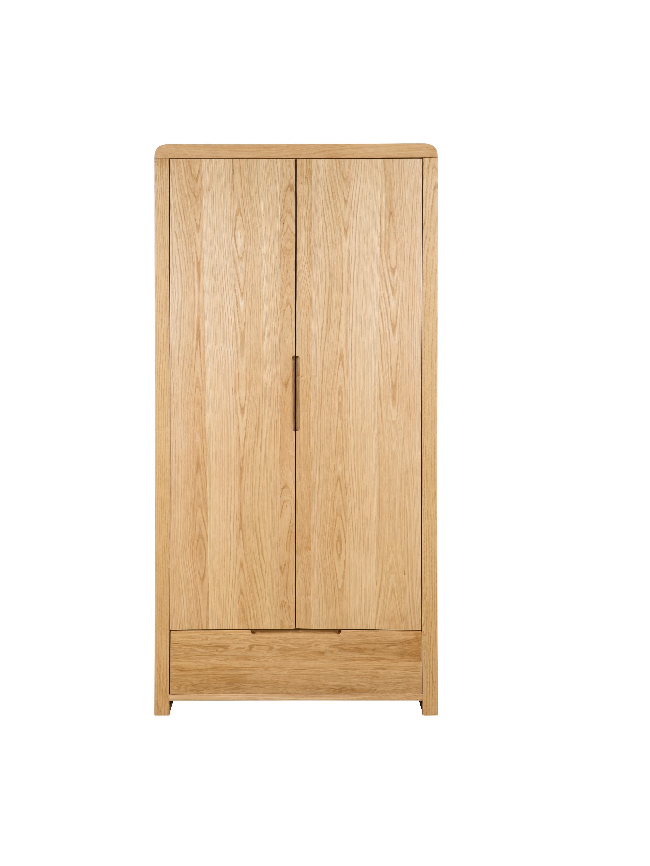 Curve Oak 2 Door 1 Drawer Wardrobe